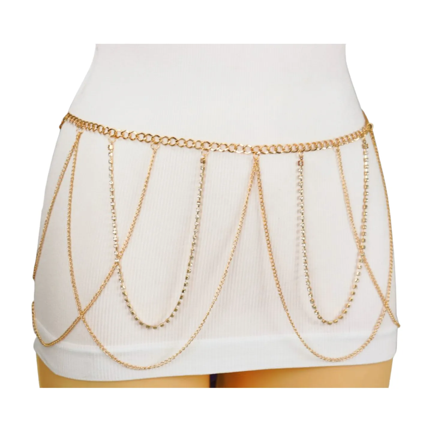 Gold Metal Chain Waves Belt Silver Bling S M