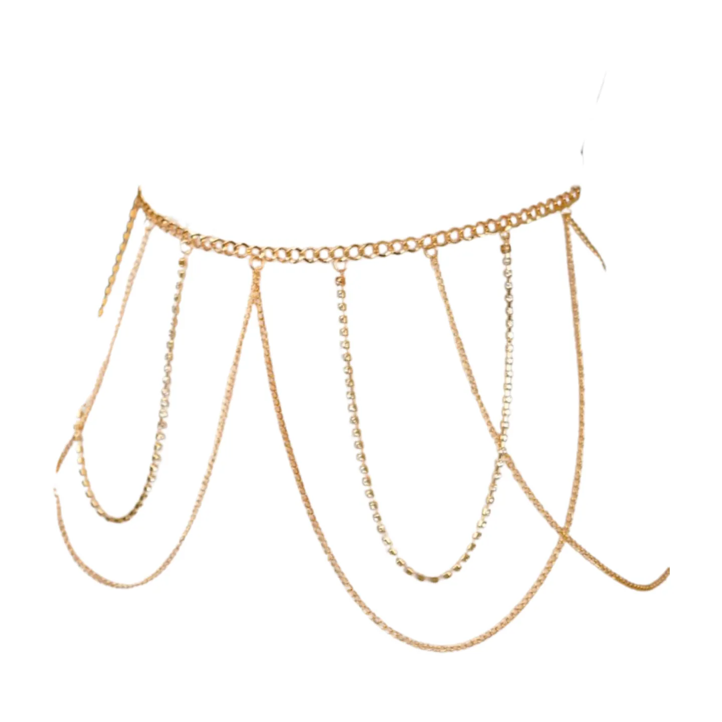 Gold Metal Chain Waves Belt Silver Bling S M
