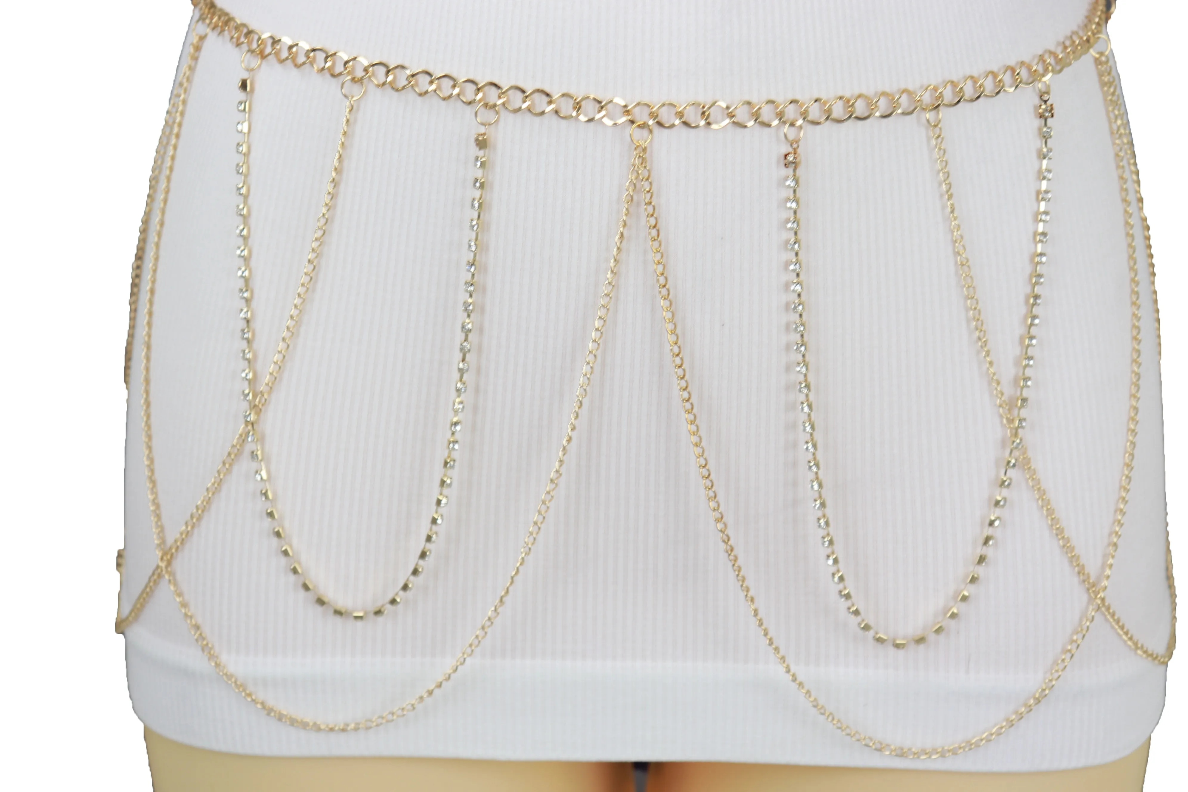 Gold Metal Chain Waves Belt Silver Bling S M