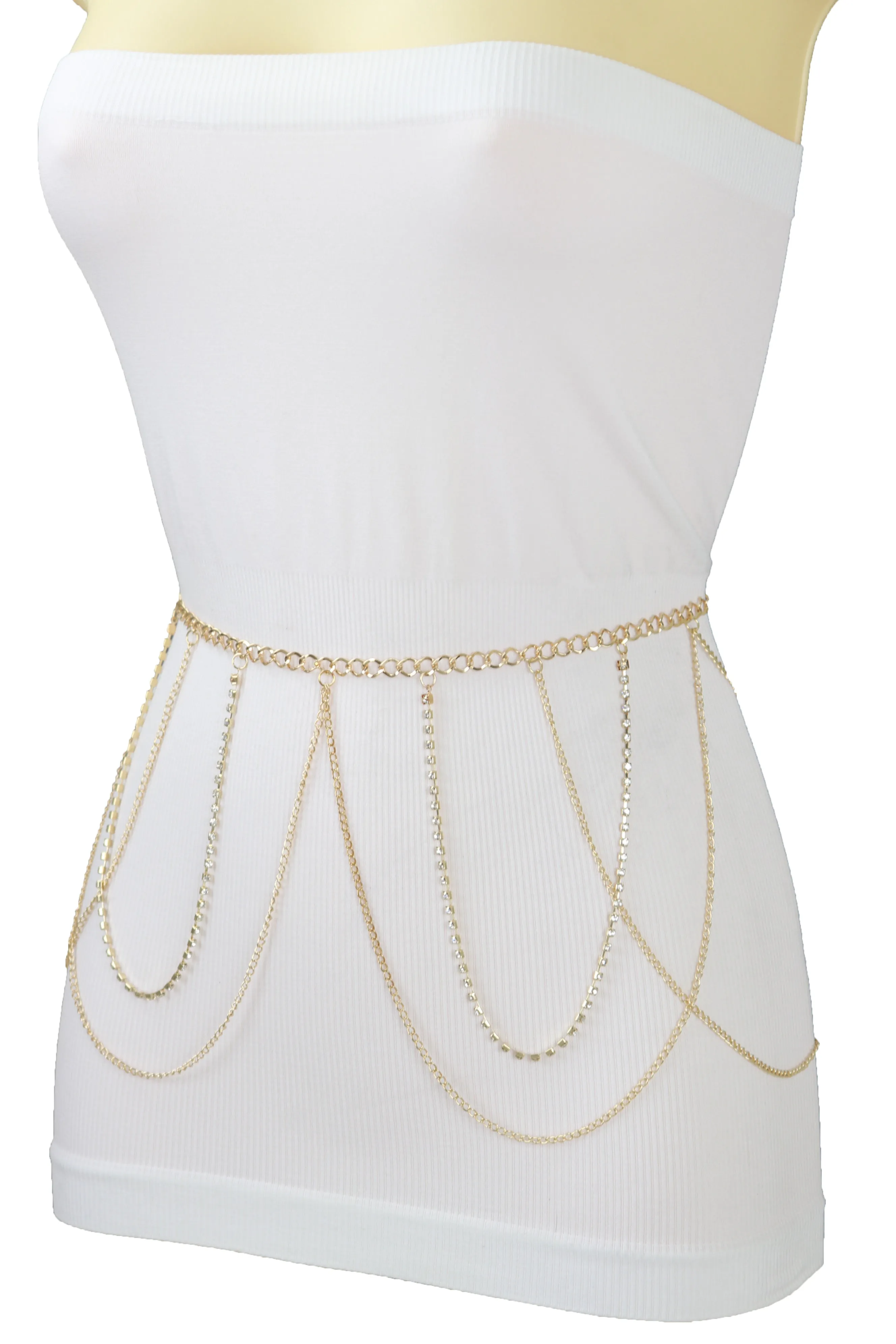 Gold Metal Chain Waves Belt Silver Bling S M