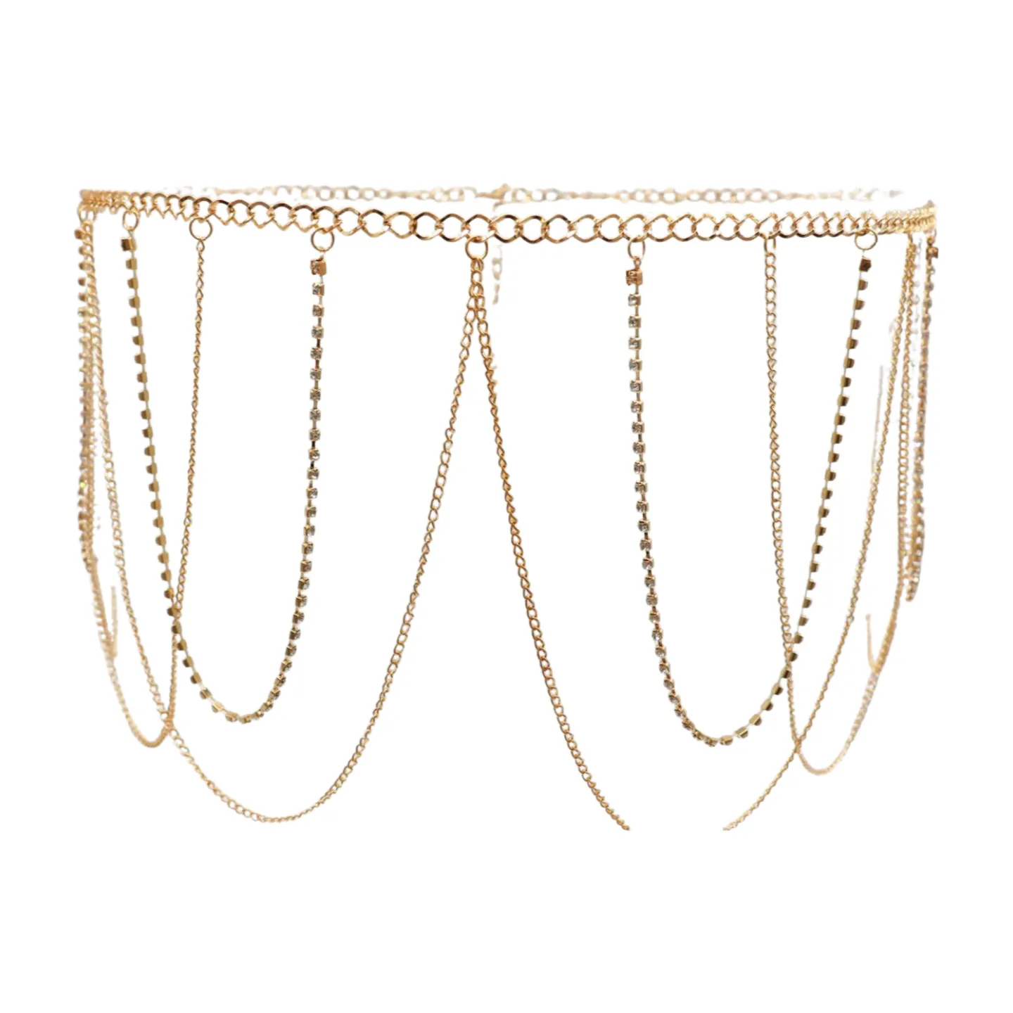 Gold Metal Chain Waves Belt Silver Bling S M