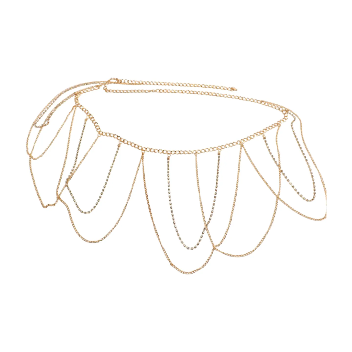 Gold Metal Chain Waves Belt Silver Bling S M