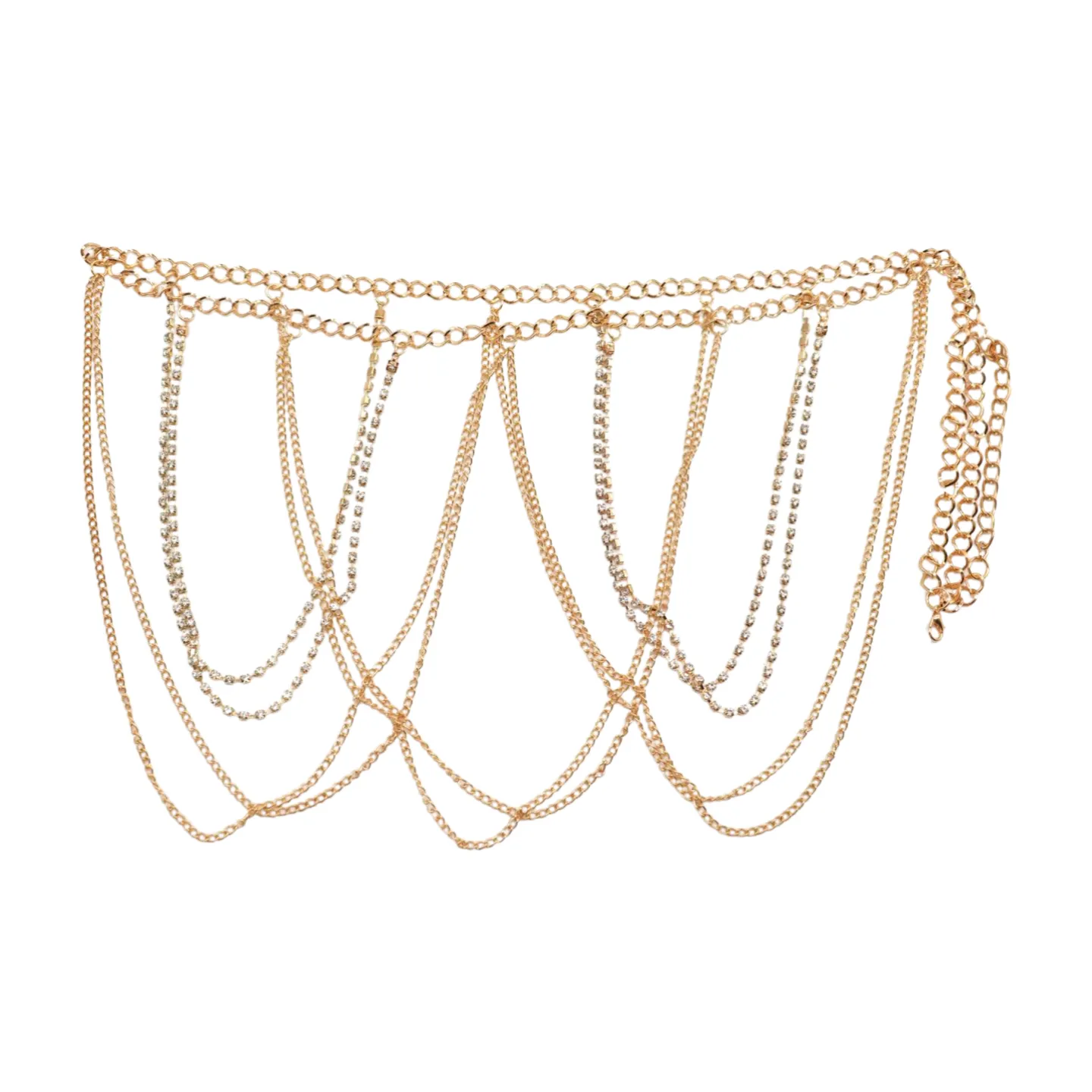 Gold Metal Chain Waves Belt Silver Bling S M
