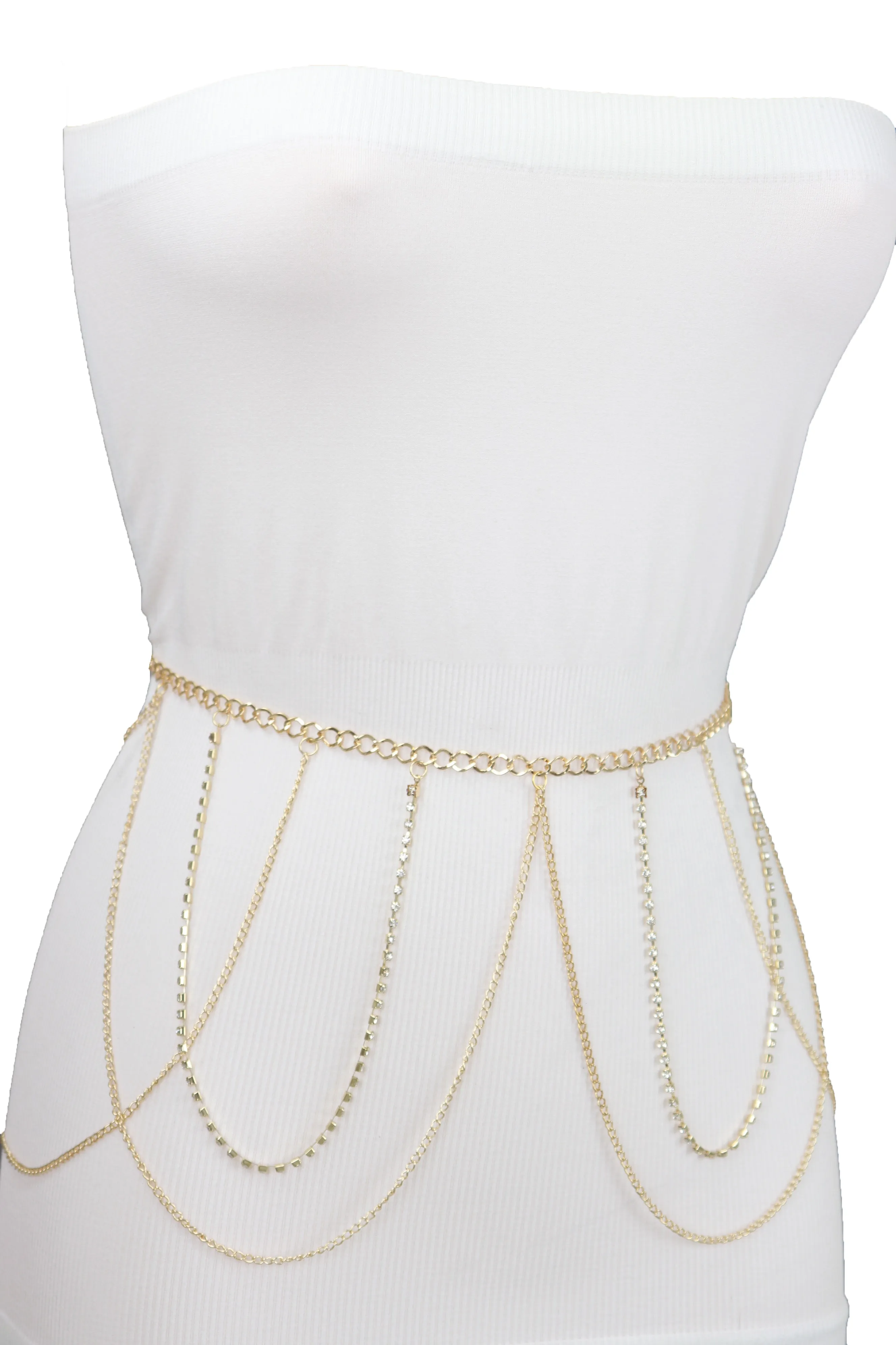 Gold Metal Chain Waves Belt Silver Bling S M
