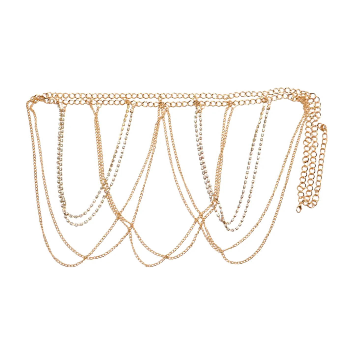 Gold Metal Chain Waves Belt Silver Bling S M