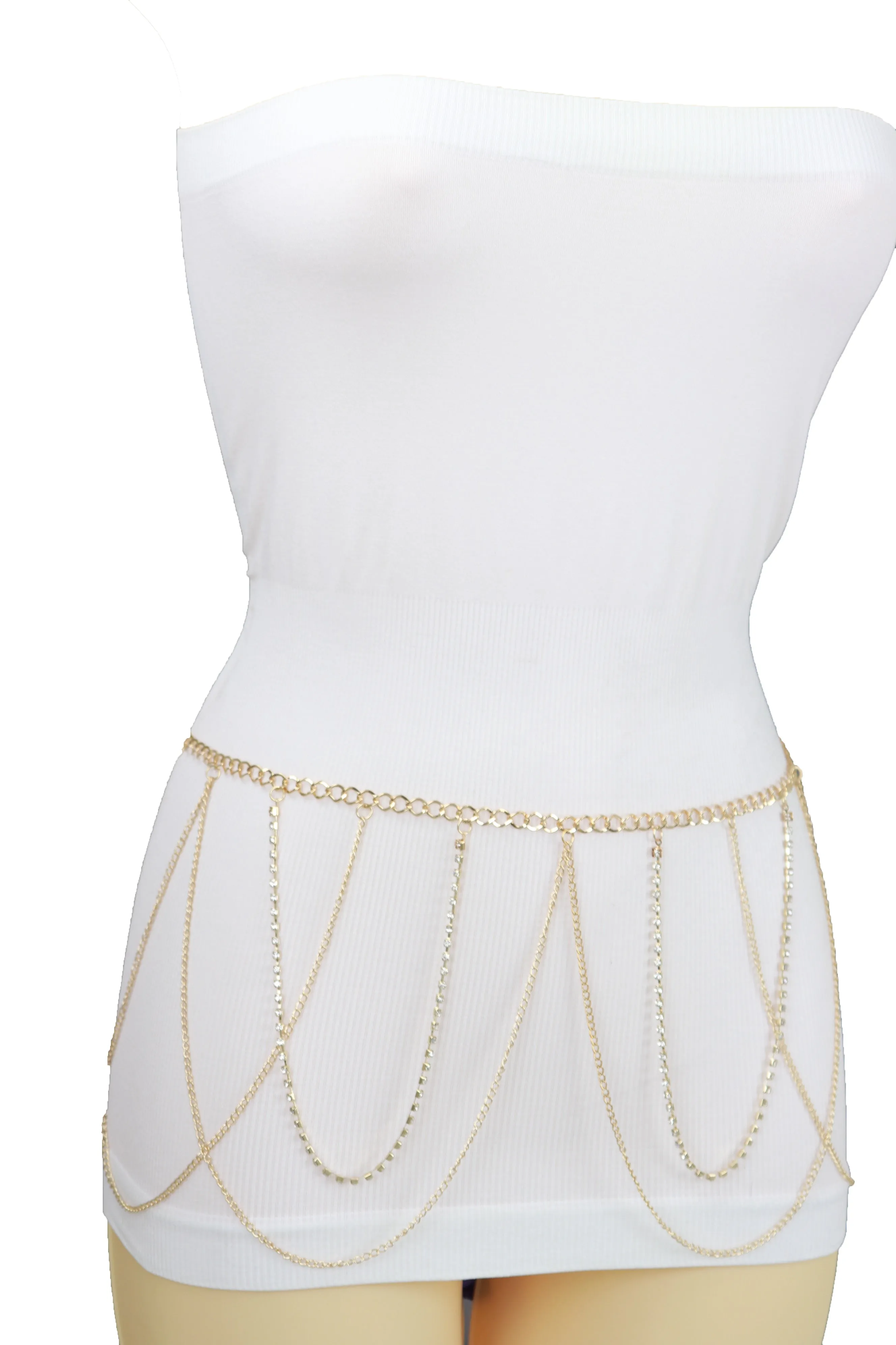 Gold Metal Chain Waves Belt Silver Bling S M