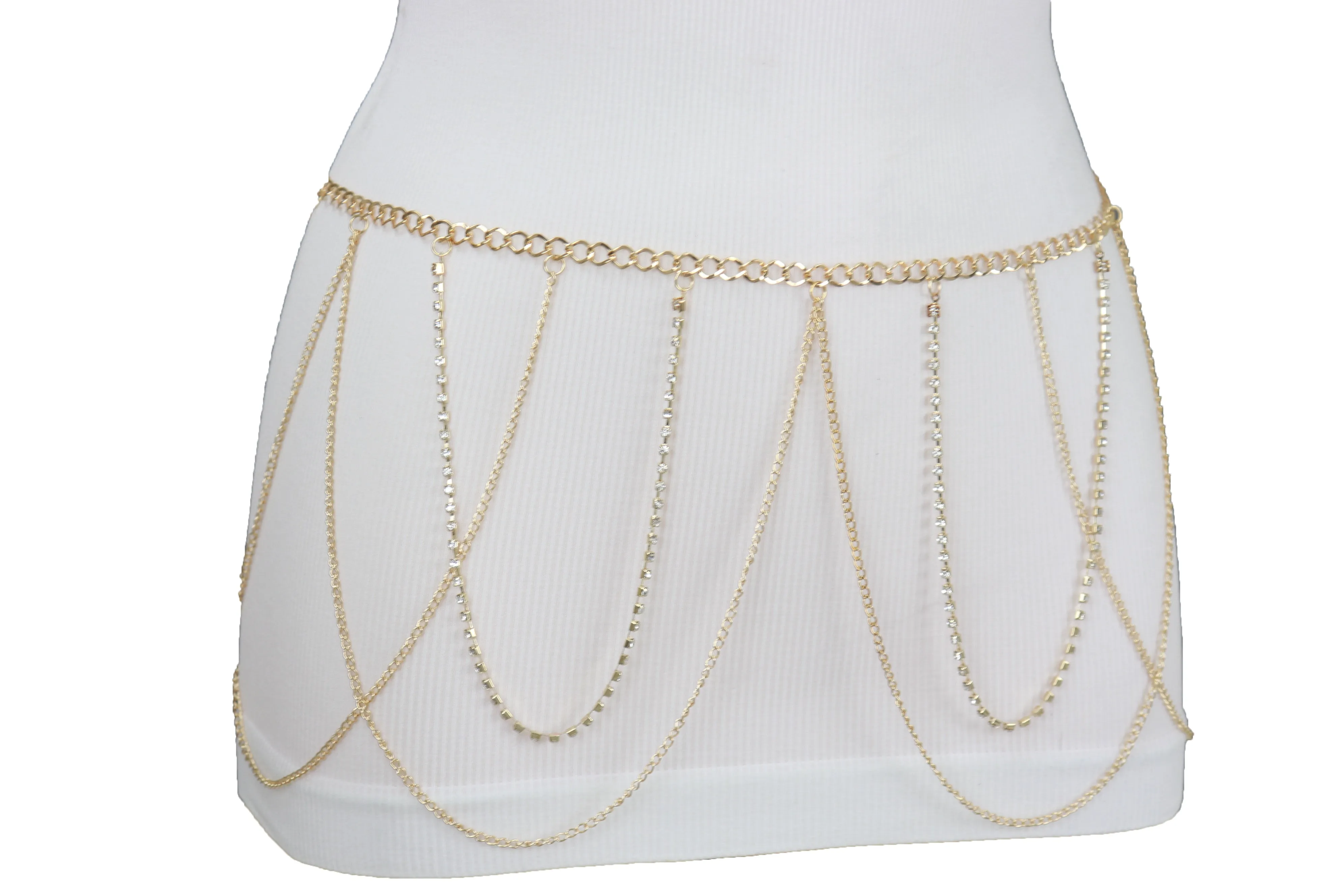 Gold Metal Chain Waves Belt Silver Bling S M