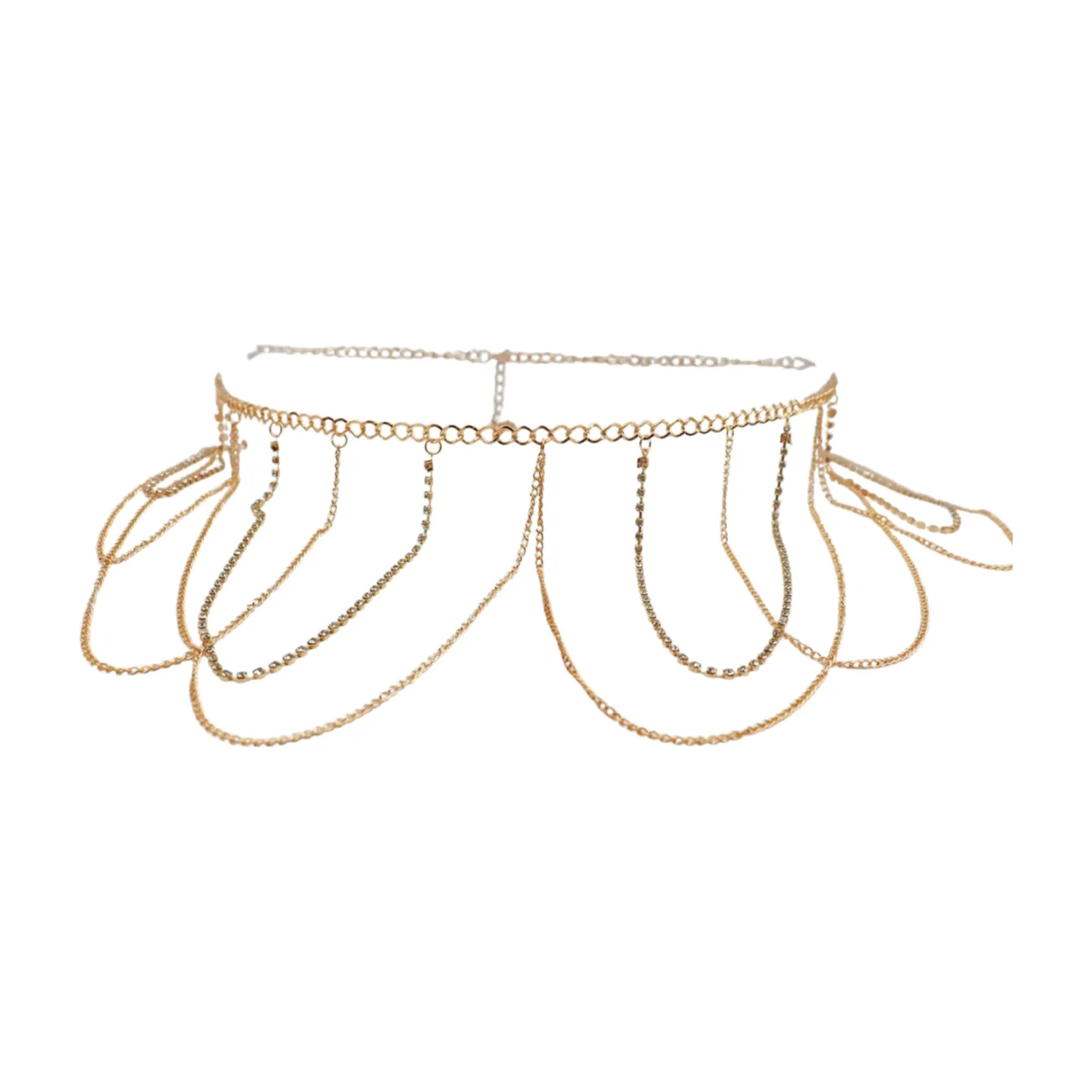 Gold Metal Chain Waves Belt Silver Bling S M