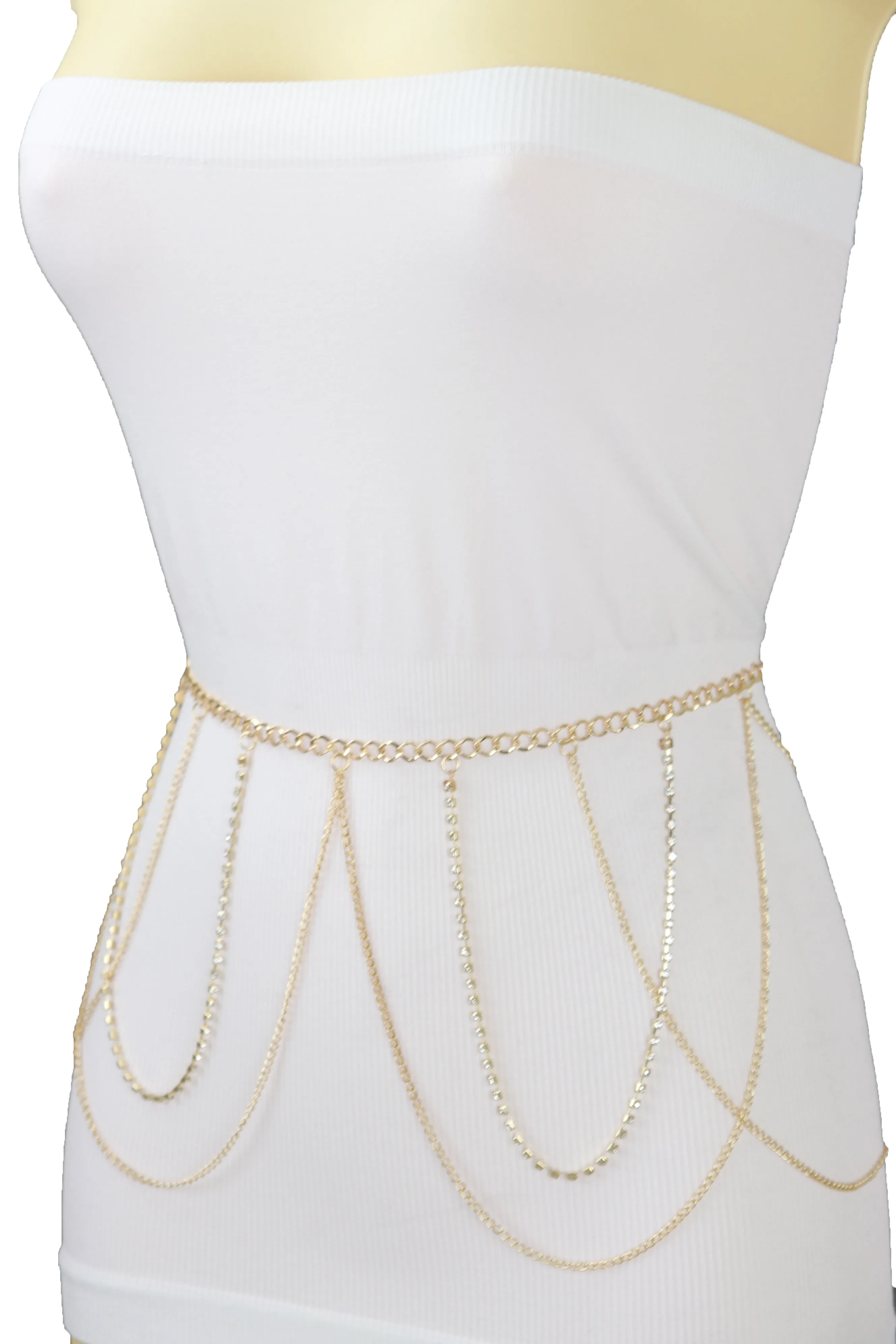 Gold Metal Chain Waves Belt Silver Bling S M