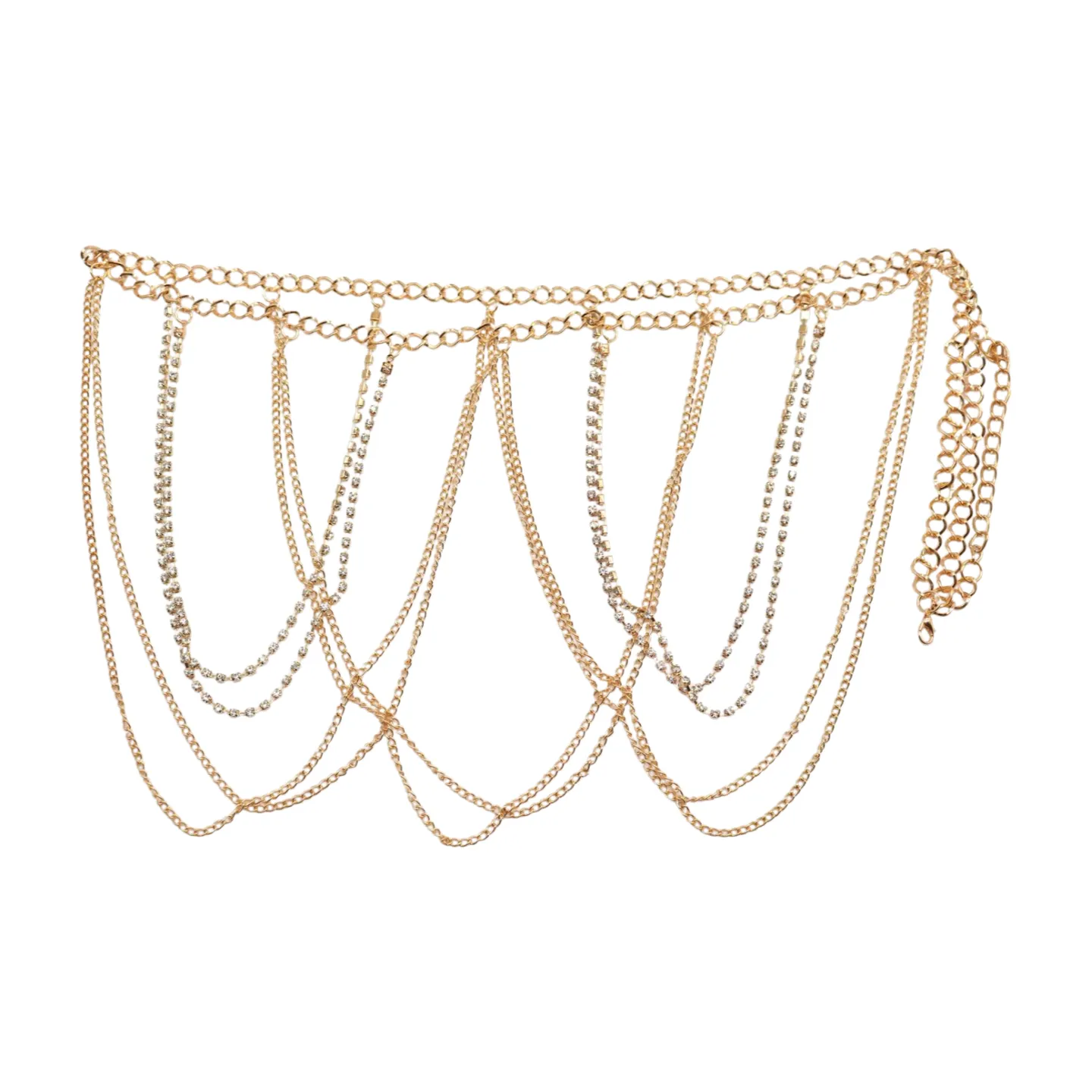 Gold Metal Chain Waves Belt Silver Bling S M