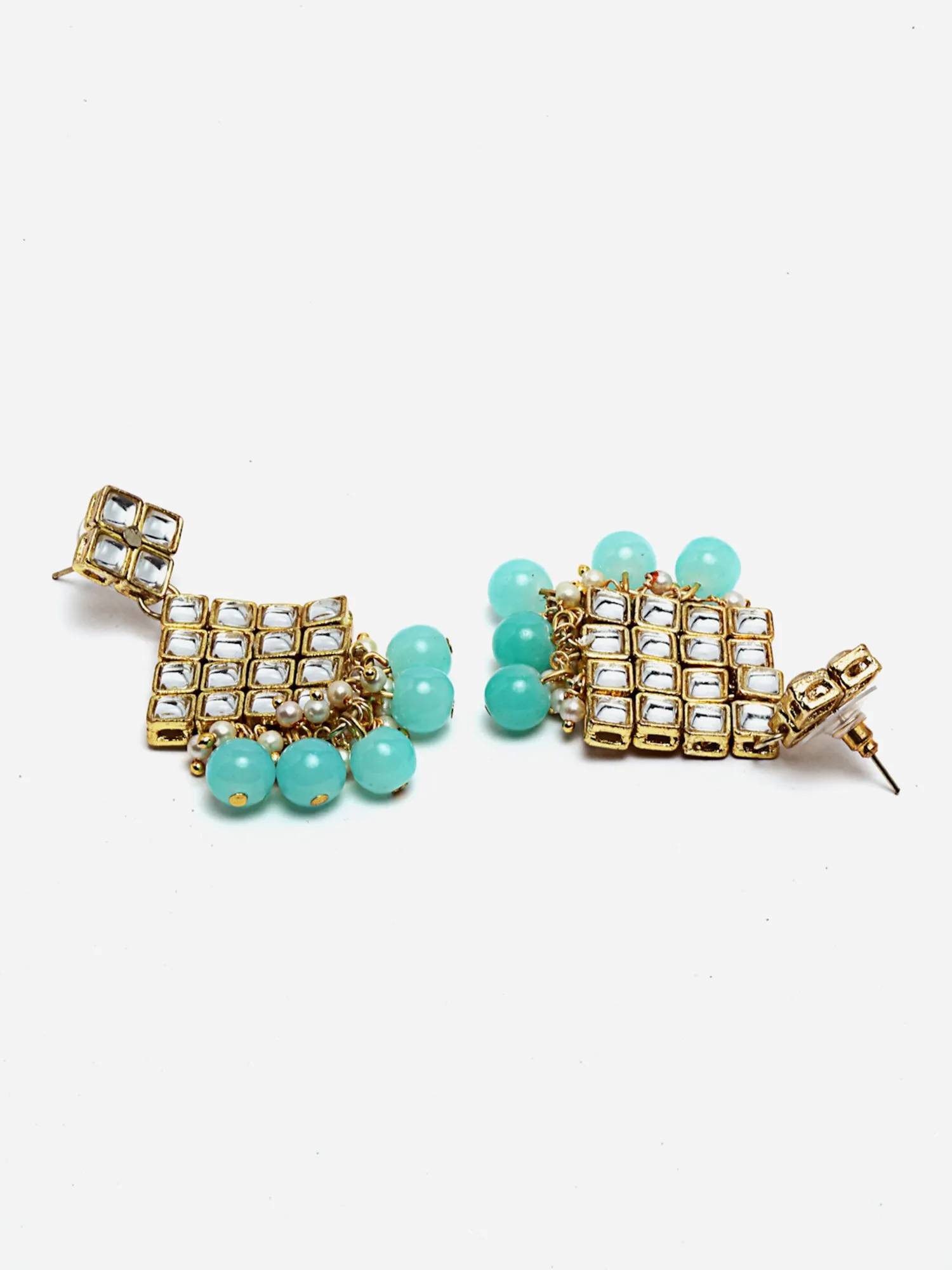 Gold-Plated Embellished Kundan and Sky Blue Beads Handcrafted Choker Necklace Set