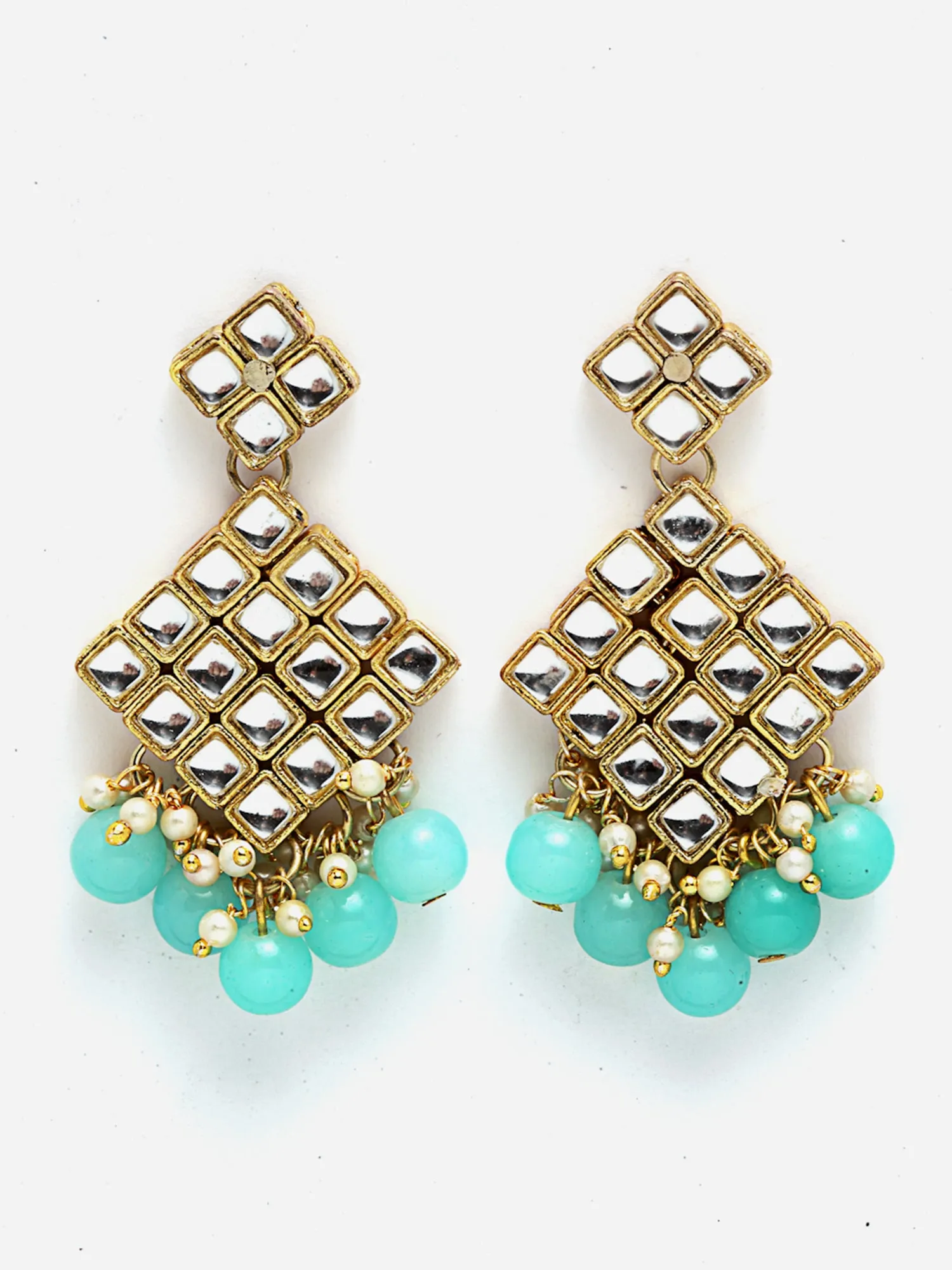 Gold-Plated Embellished Kundan and Sky Blue Beads Handcrafted Choker Necklace Set