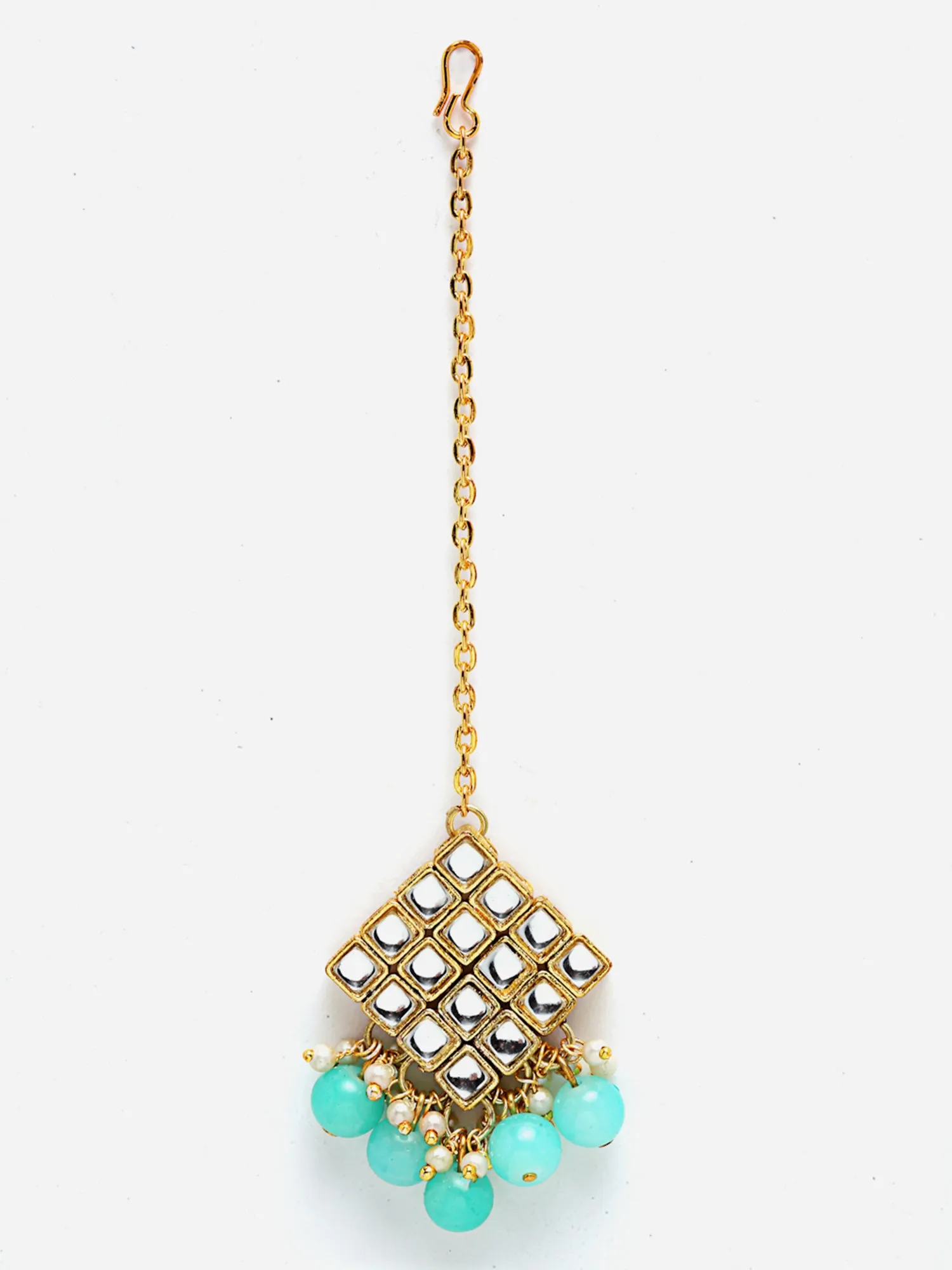 Gold-Plated Embellished Kundan and Sky Blue Beads Handcrafted Choker Necklace Set