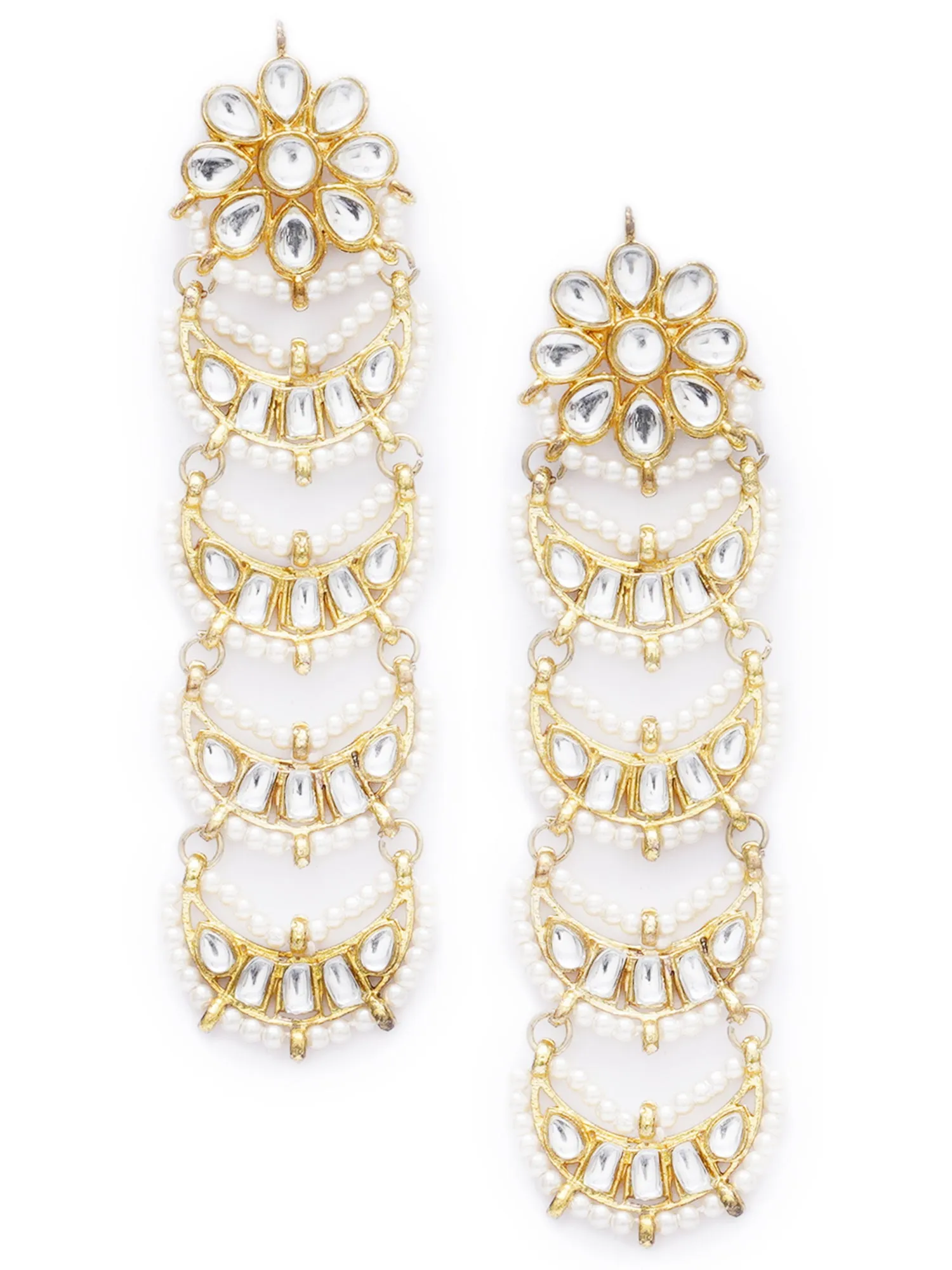 Gold Plated Floral Shape Handcrafted Kundan Drop Earrings