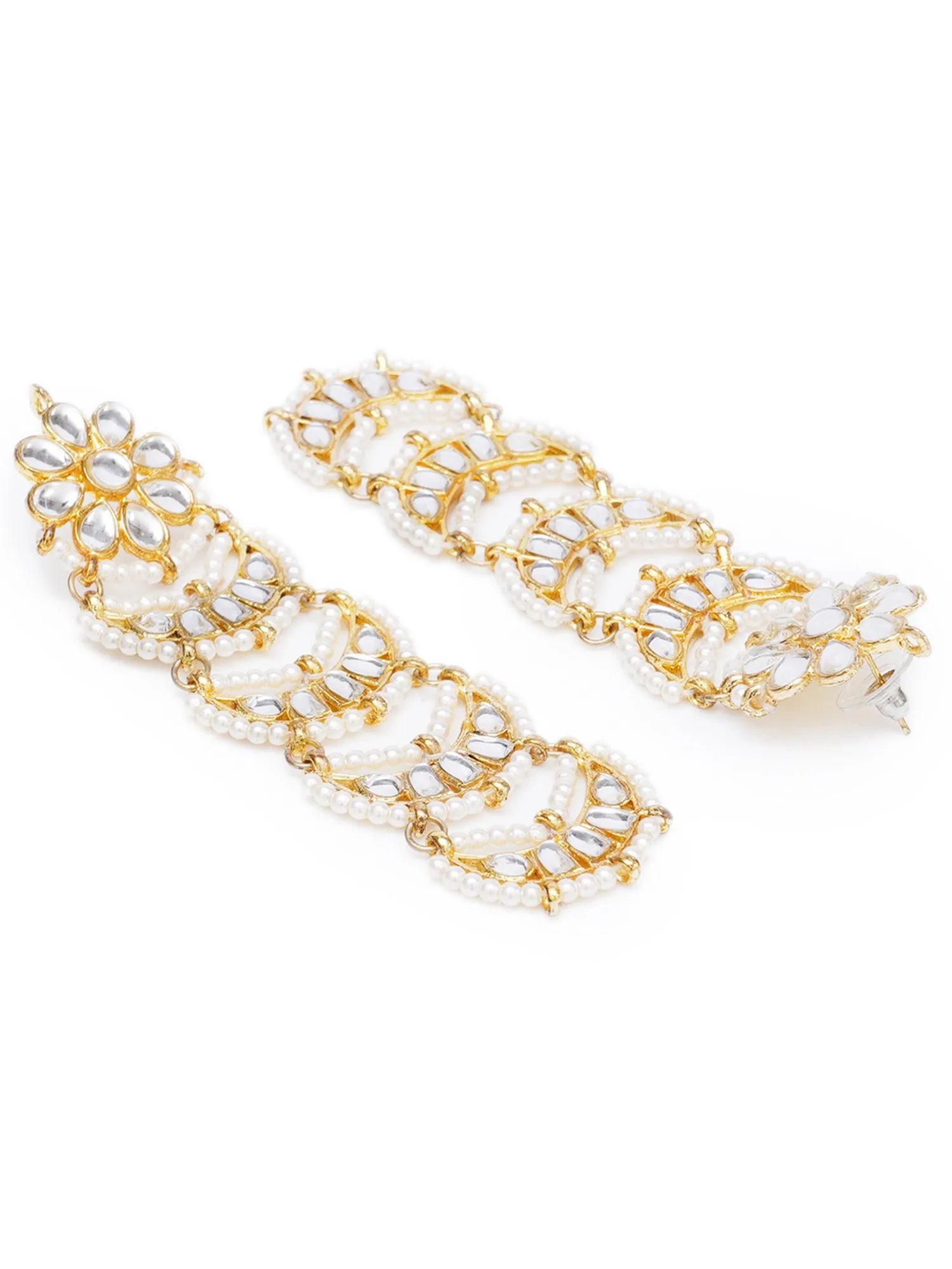 Gold Plated Floral Shape Handcrafted Kundan Drop Earrings