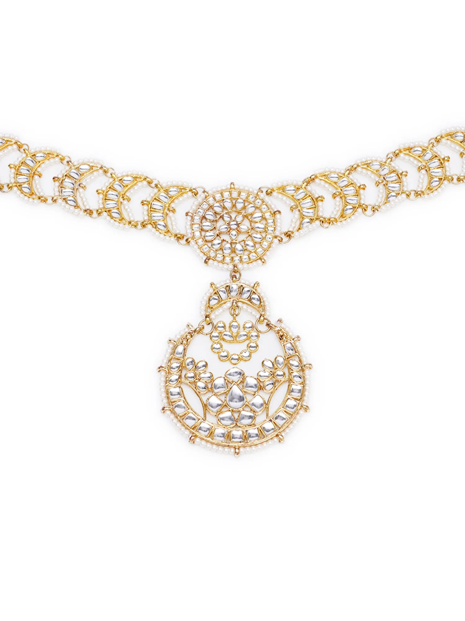 Gold Plated Handcrafted Floral Shaped Kundan Sheeshphool