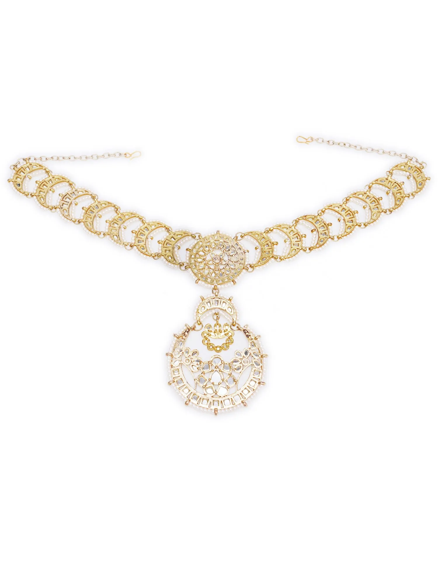 Gold Plated Handcrafted Floral Shaped Kundan Sheeshphool