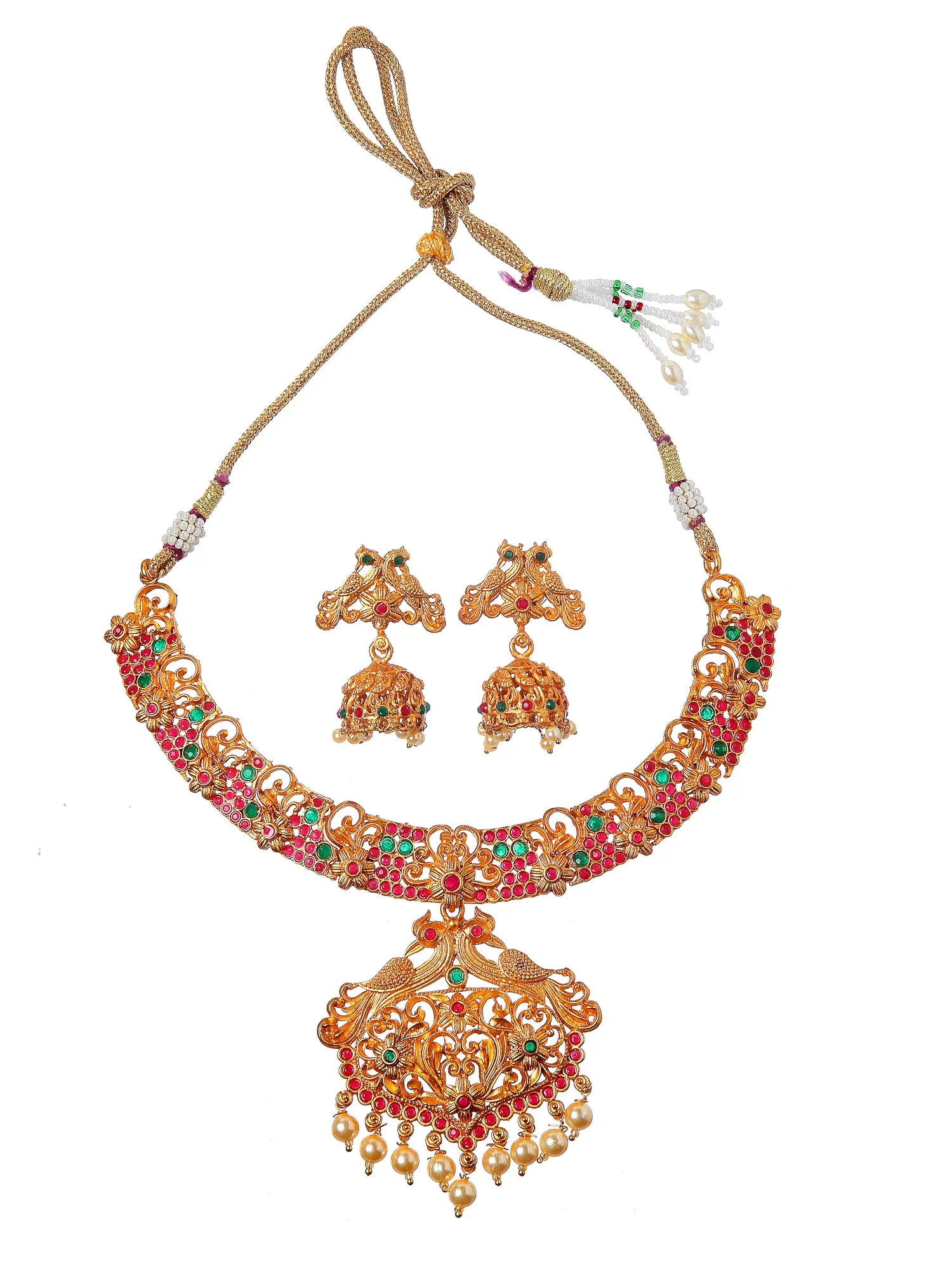 Gold-Plated Handcrafted Temple Necklace Set