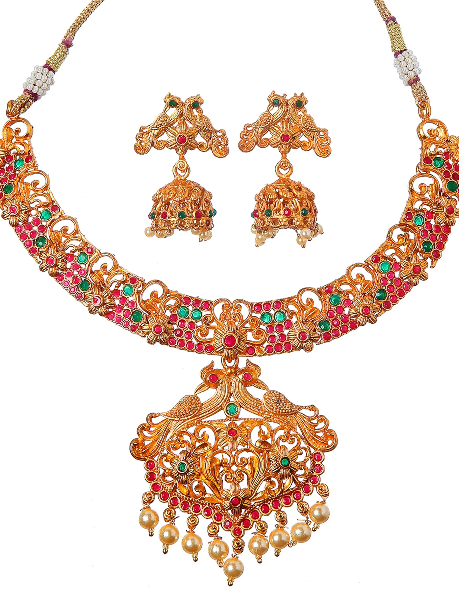 Gold-Plated Handcrafted Temple Necklace Set