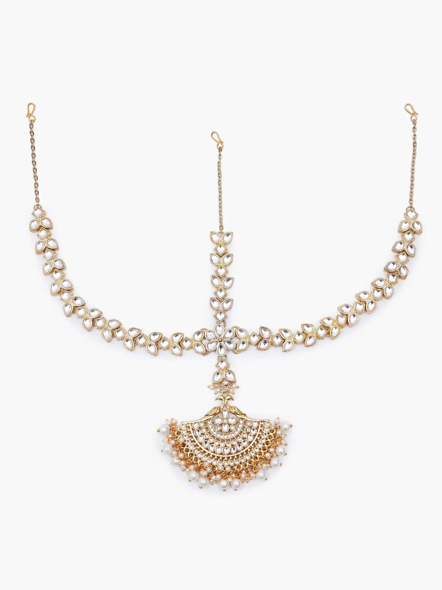 Gold Plated Peacock Shaped Handcrafted Kundan Sheeshphool
