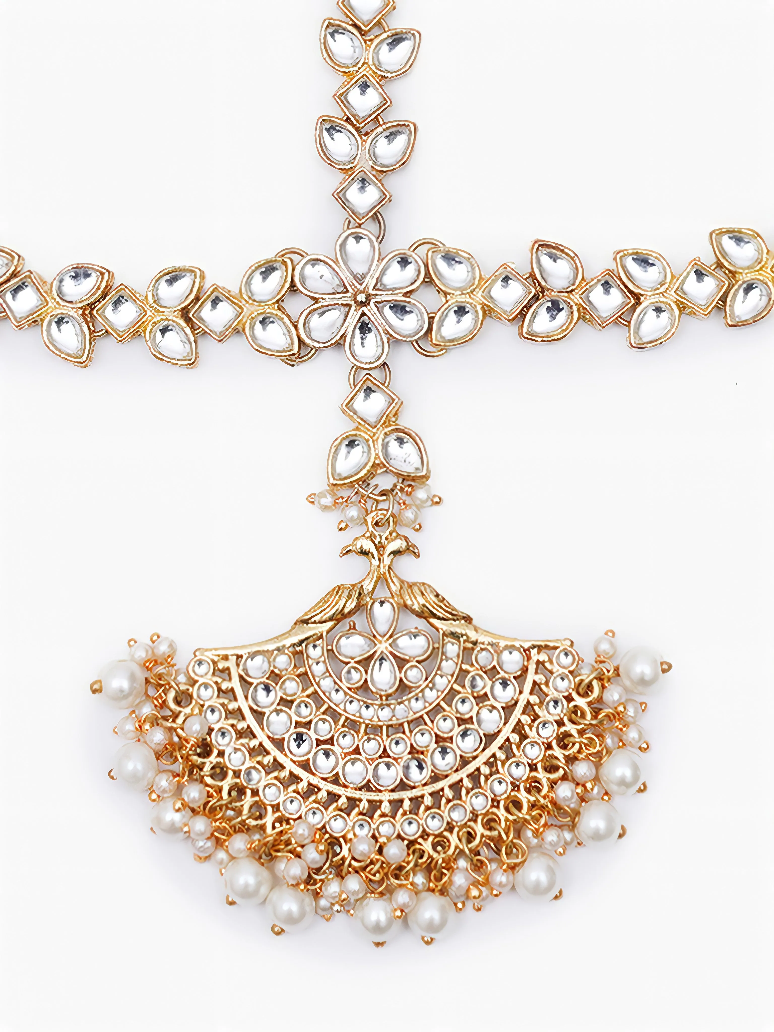 Gold Plated Peacock Shaped Handcrafted Kundan Sheeshphool