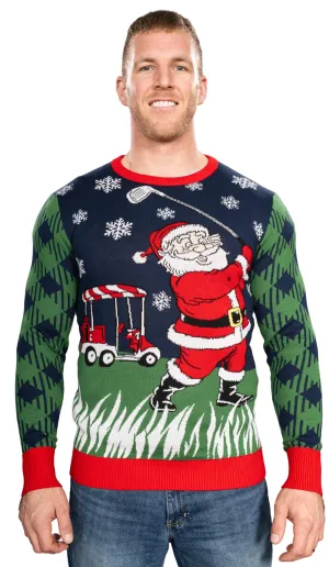 Golfing Santa Knitted Christmas Jumper JulesRoche Festive Unisex