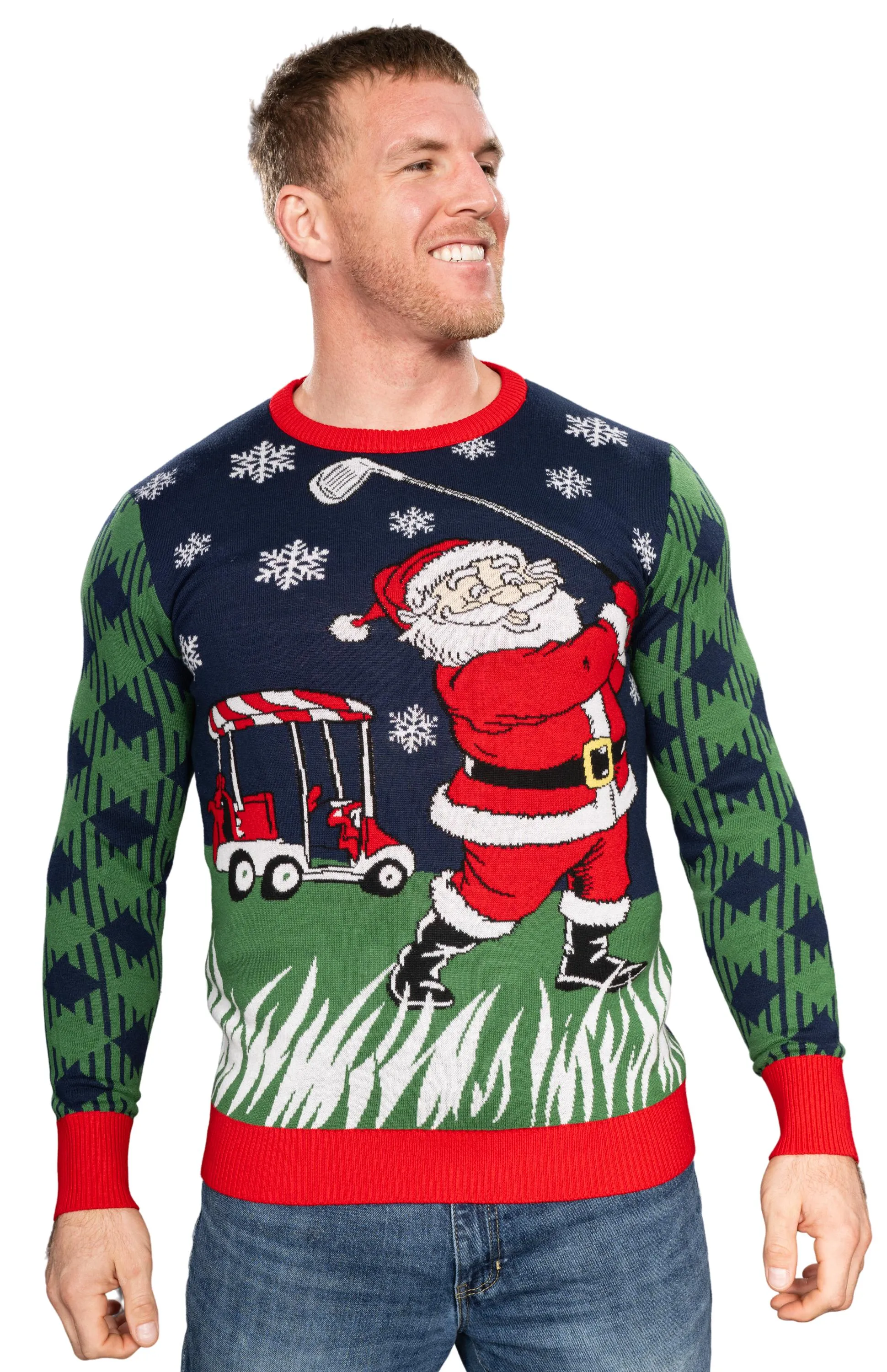 Golfing Santa Knitted Christmas Jumper JulesRoche Festive Unisex