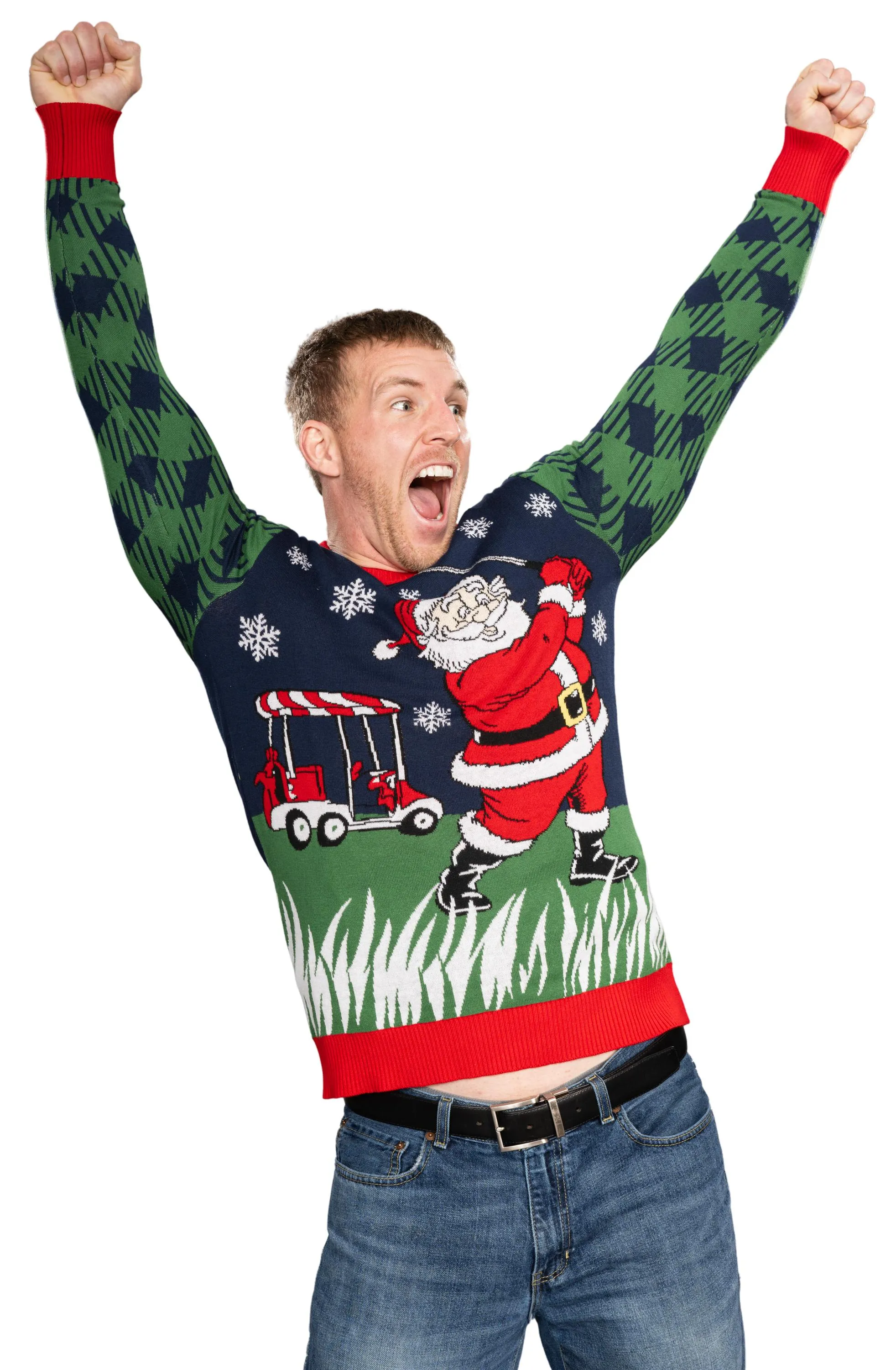 Golfing Santa Knitted Christmas Jumper JulesRoche Festive Unisex