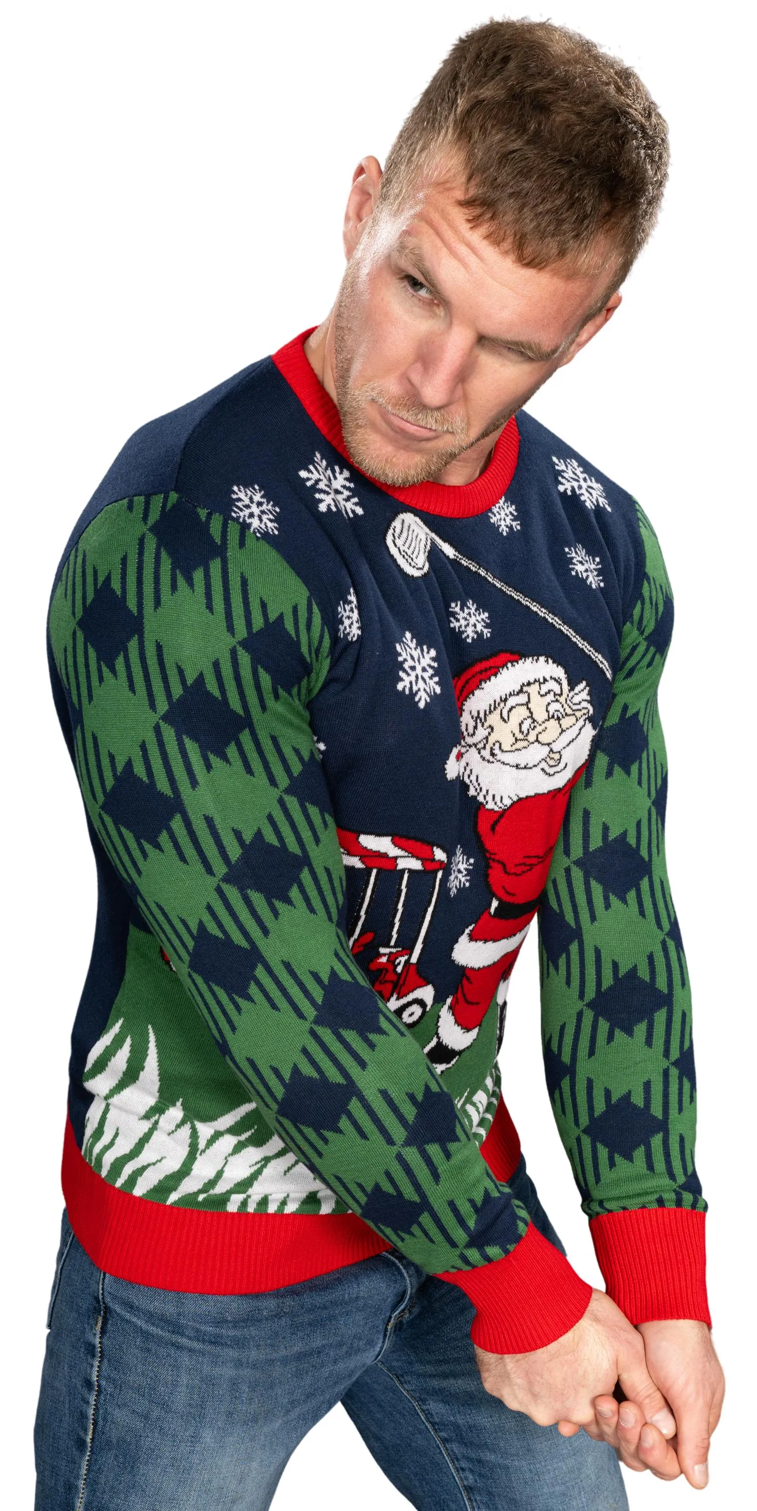 Golfing Santa Knitted Christmas Jumper JulesRoche Festive Unisex