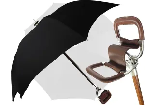Handcrafted Leather Seat Umbrella - Black Color