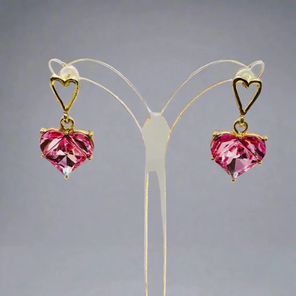 Handcrafted pink jewelry set, Necklace with heart shape pink pendant and  Earrings