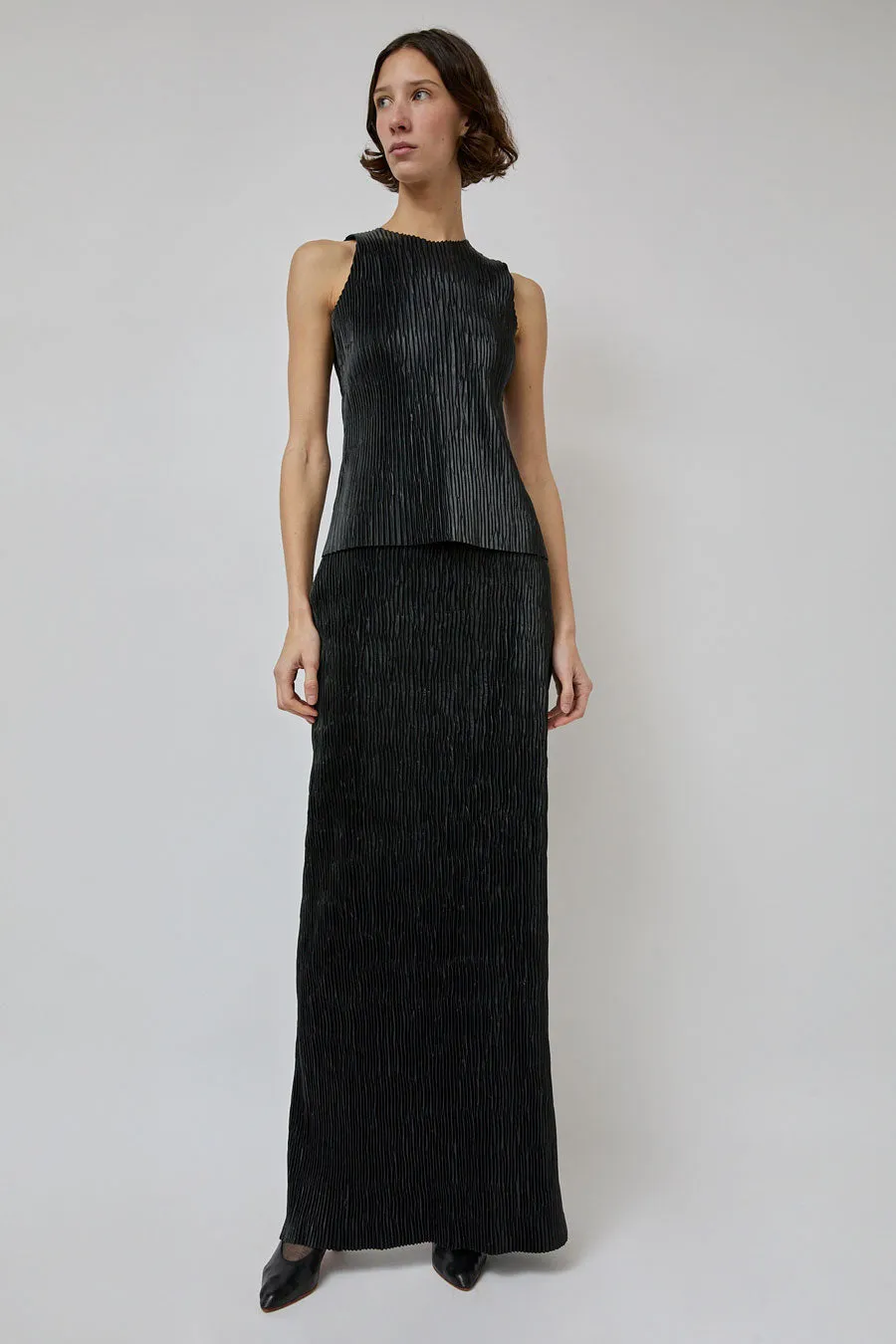 INSHADE Pleated Eco Leather Top in Black