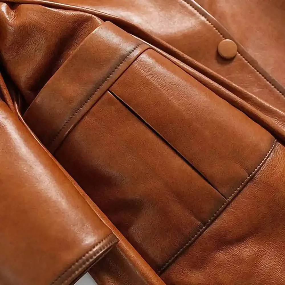 Italian Style Womens Winter Wax Tan Leather Trench Coat