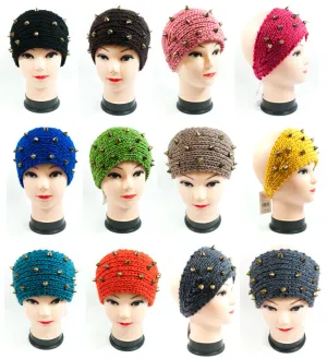 Ladies Knitted Headbands with Spike Studs Wholesale