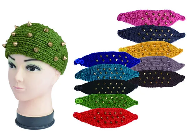 Ladies Knitted Headbands with Spike Studs Wholesale