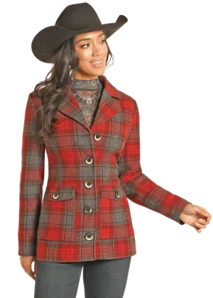 LADIES WOOL RED PLAID COAT
