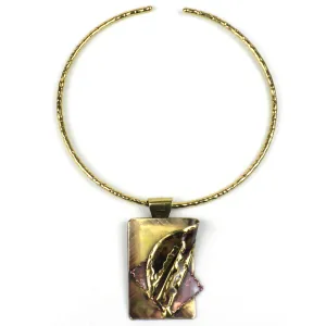 Layered Leaf Copper and Brass Pendant Necklace Brass Images