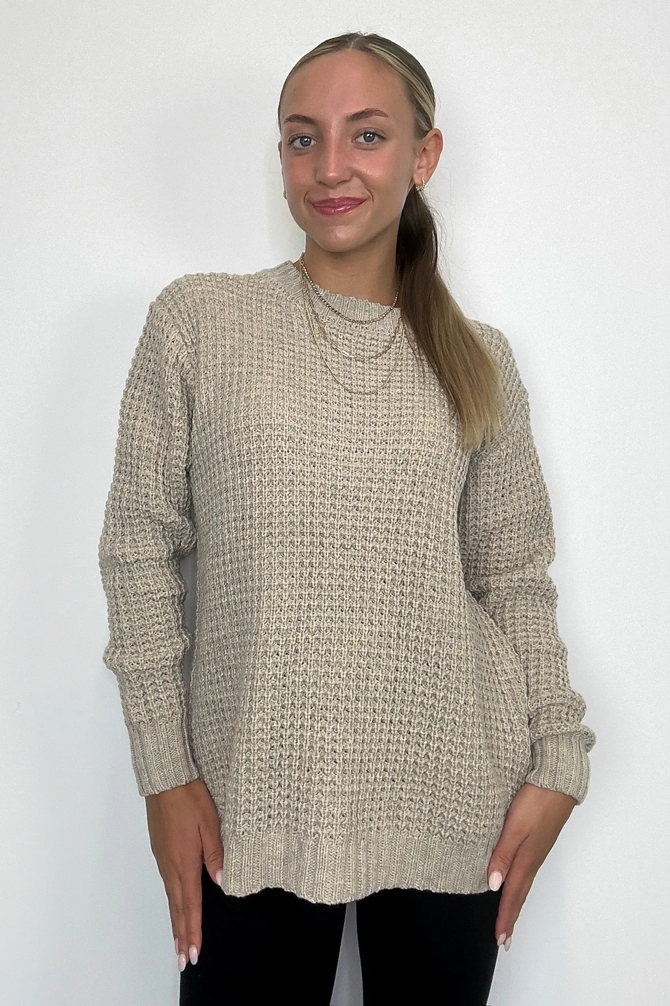 Lila High Low Waffle Knit Sweater
