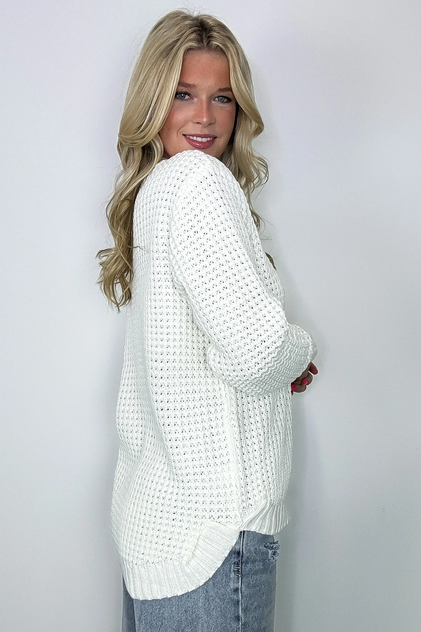 Lila High Low Waffle Knit Sweater