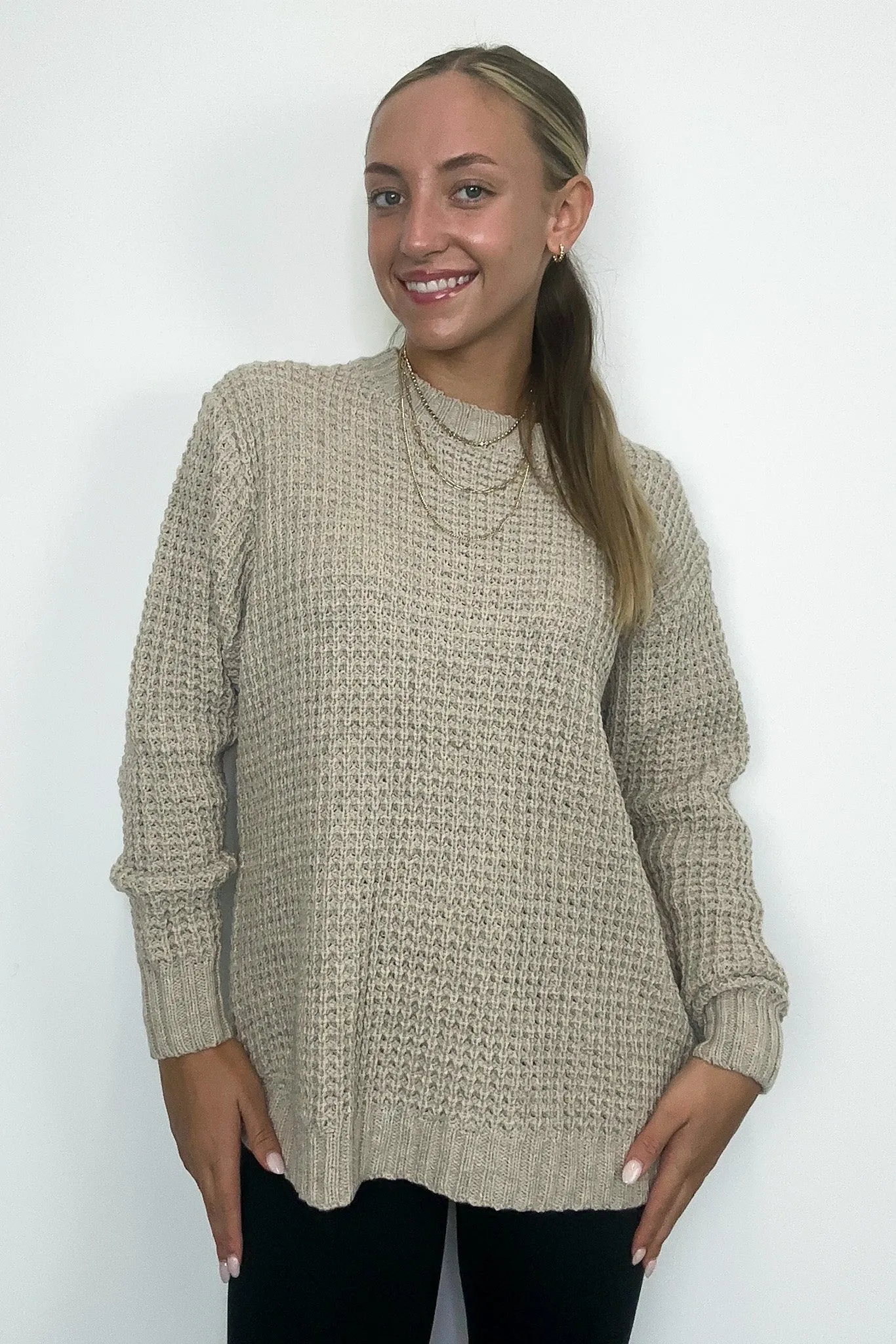 Lila High Low Waffle Knit Sweater