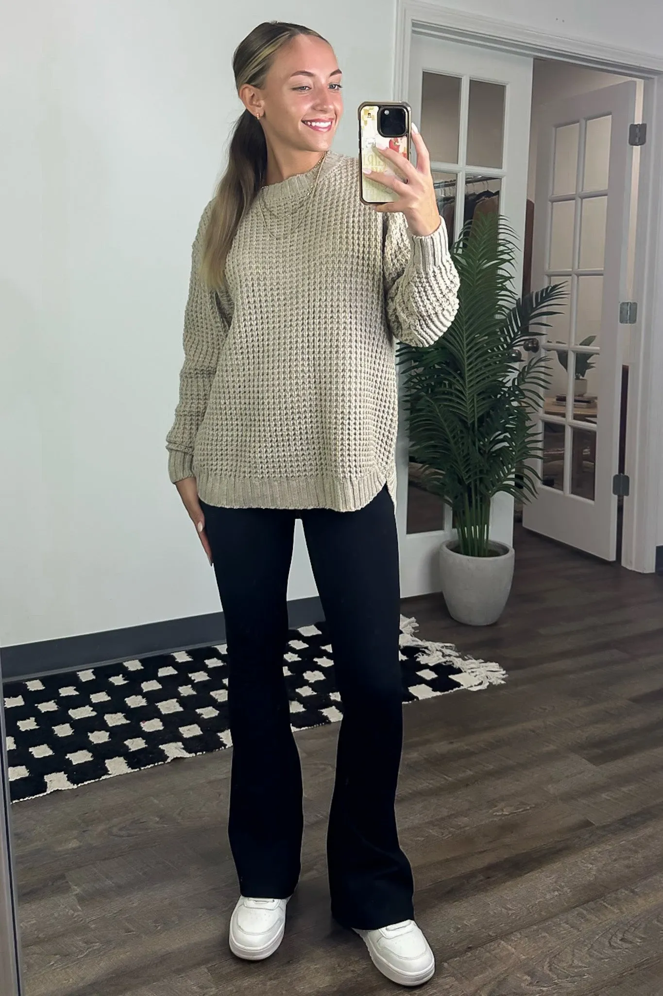 Lila High Low Waffle Knit Sweater