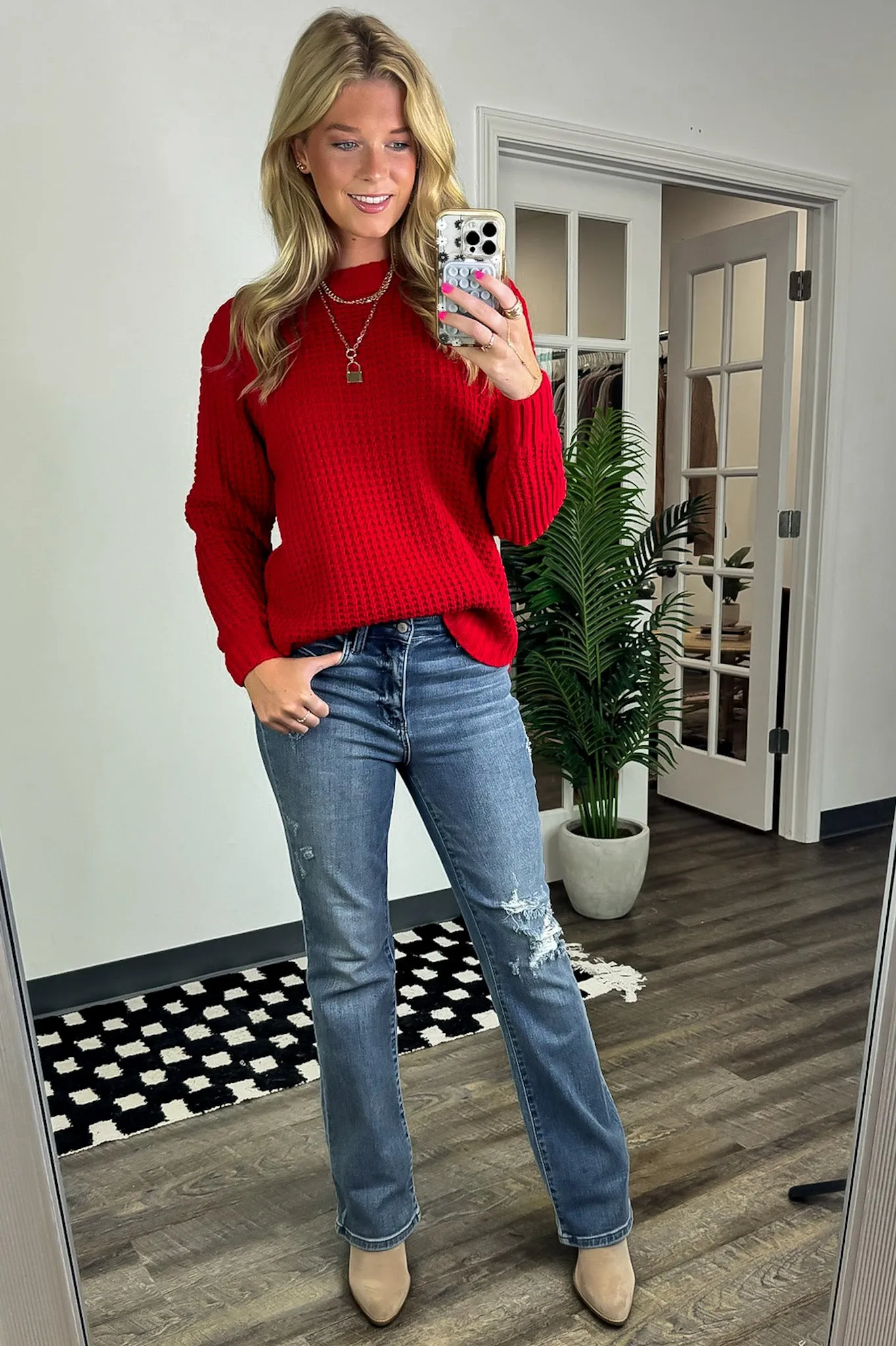 Lila High Low Waffle Knit Sweater