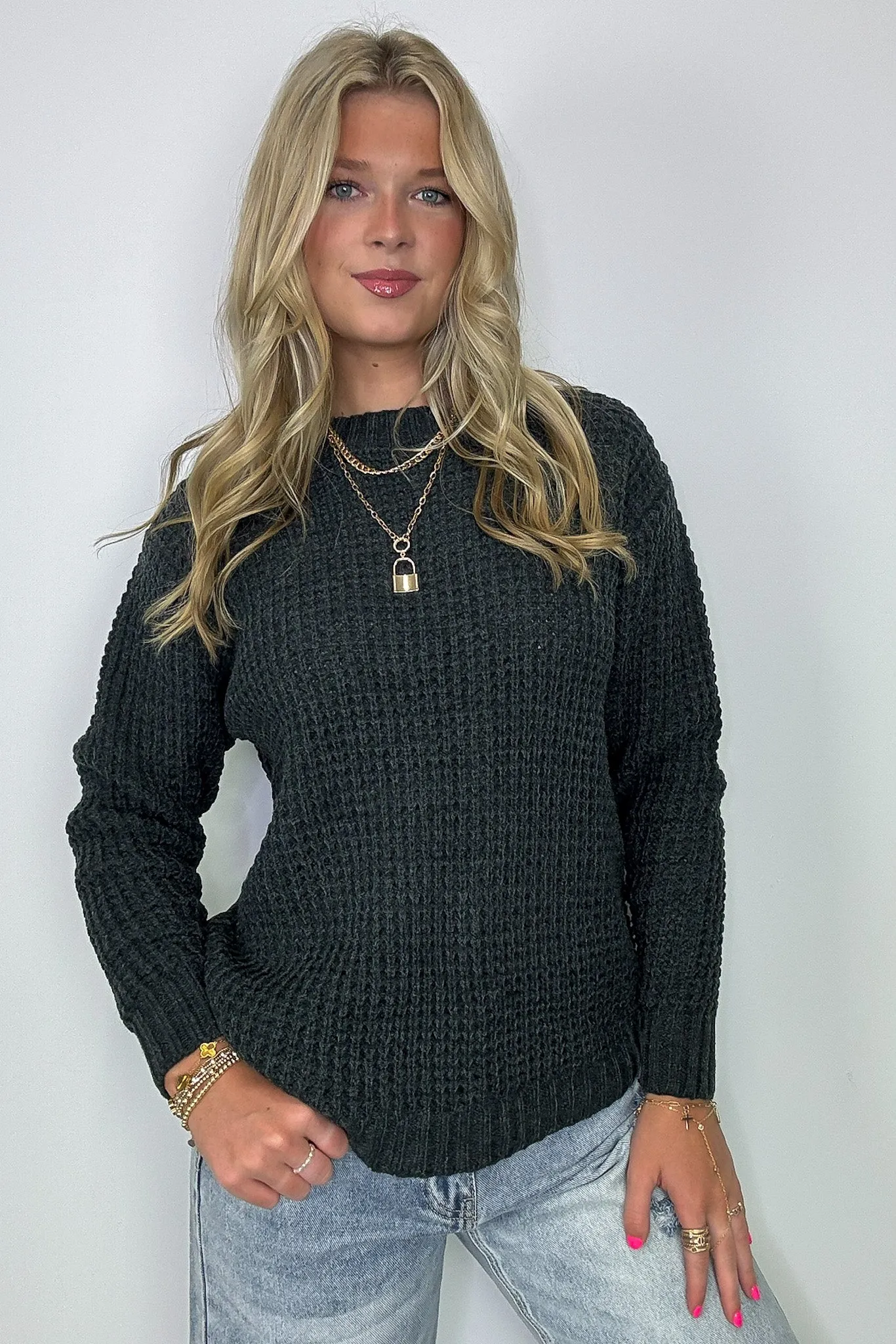 Lila High Low Waffle Knit Sweater