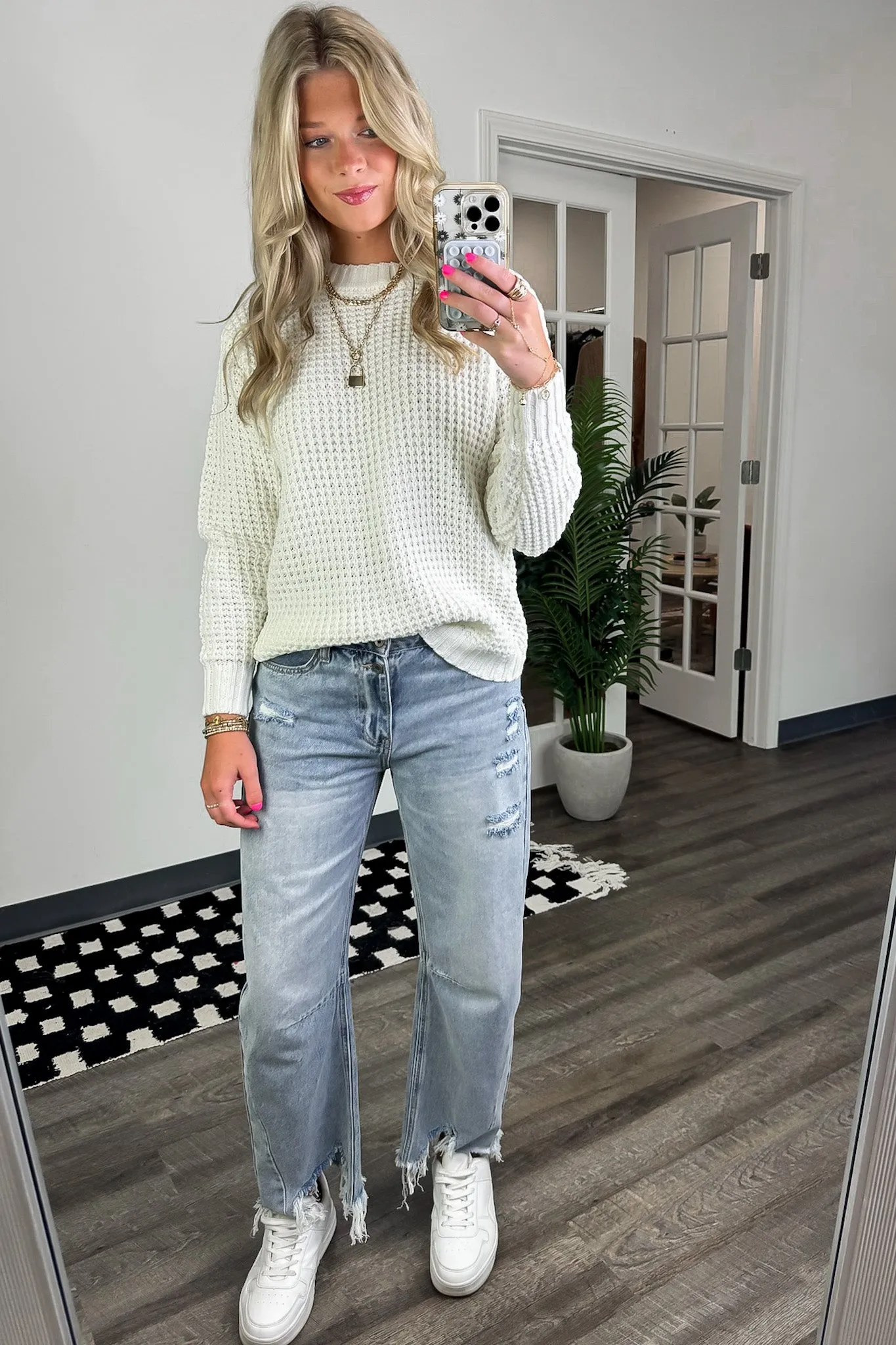 Lila High Low Waffle Knit Sweater