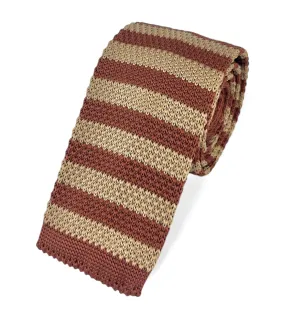 Maroon and Gold Striped Knit Tie