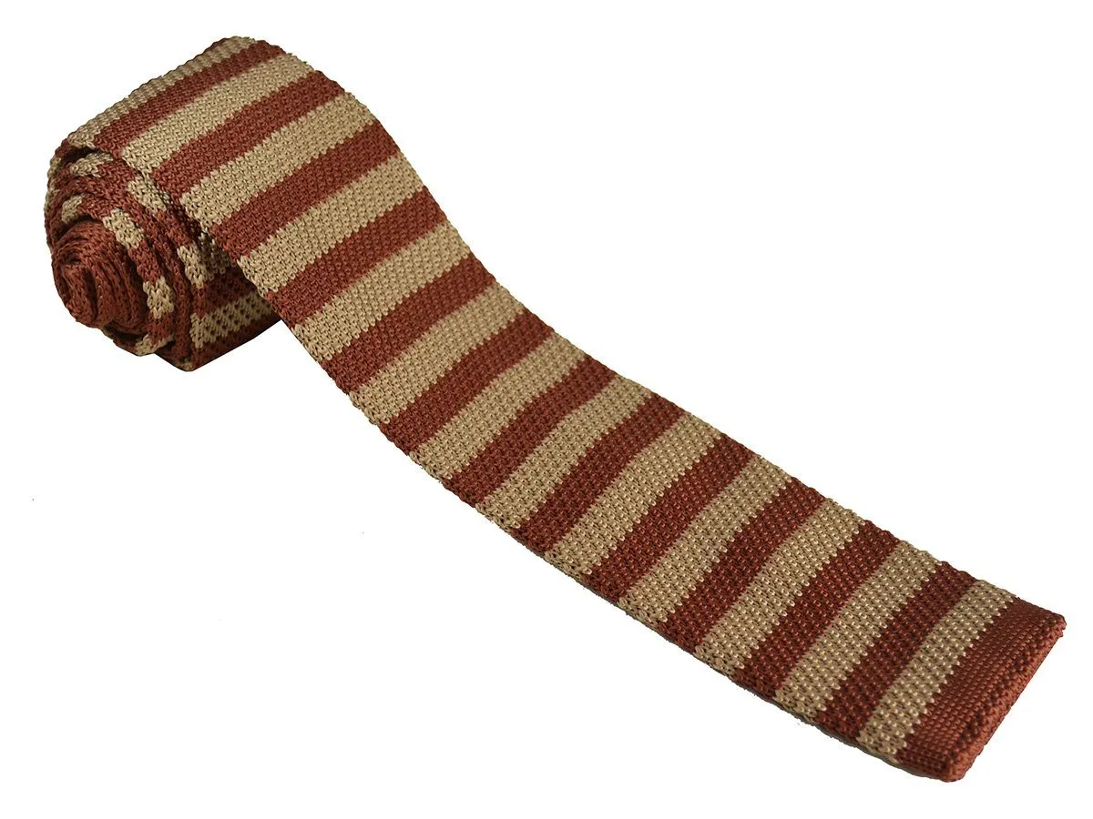 Maroon and Gold Striped Knit Tie