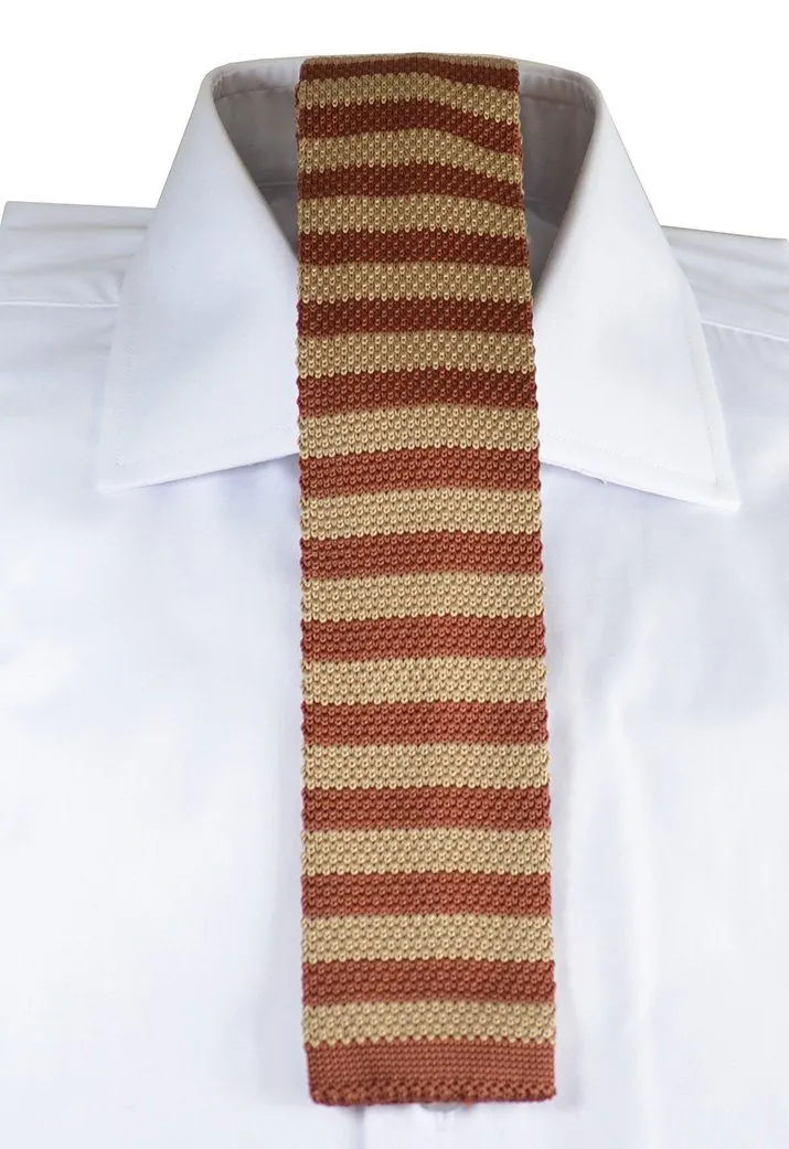 Maroon and Gold Striped Knit Tie