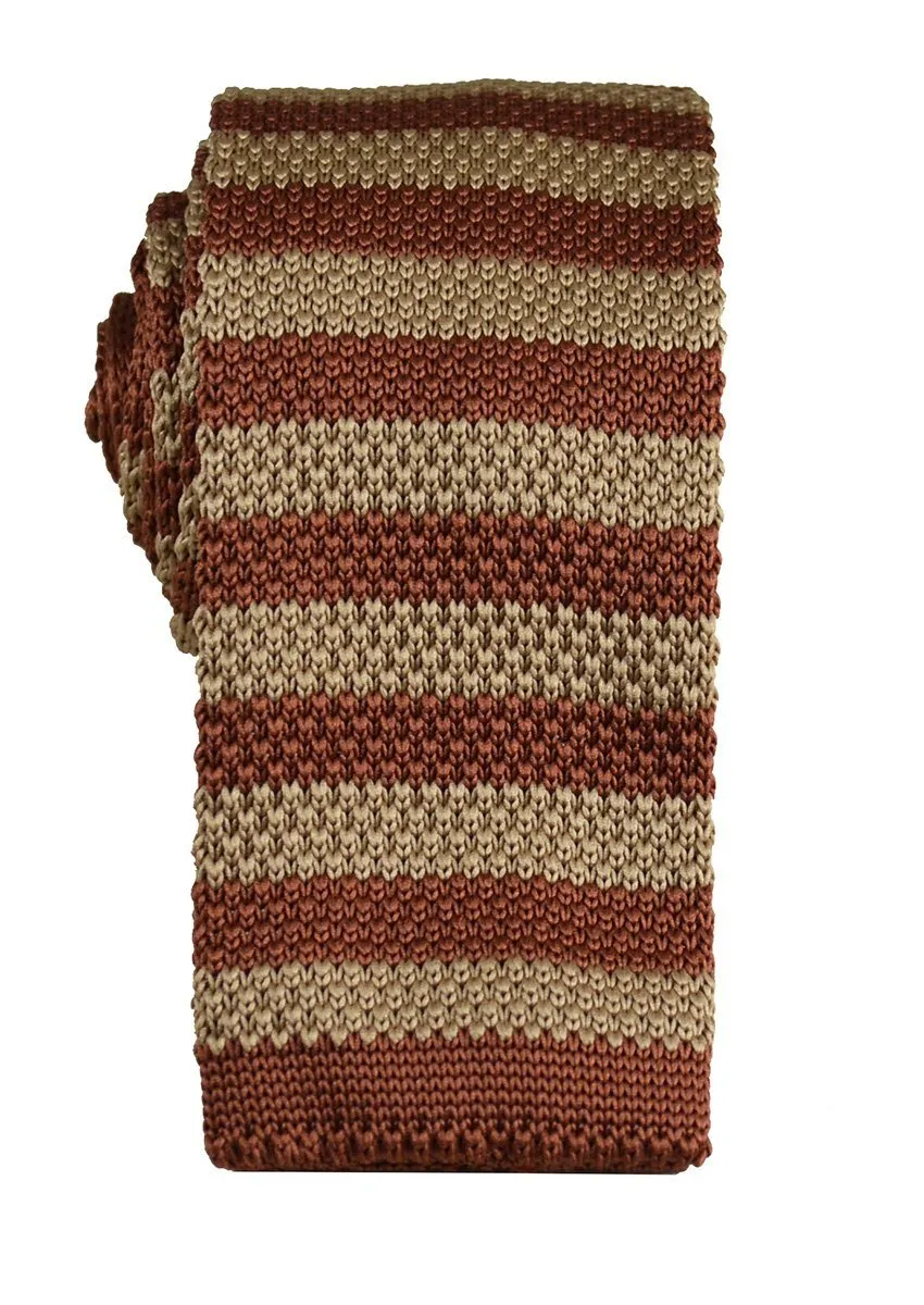 Maroon and Gold Striped Knit Tie