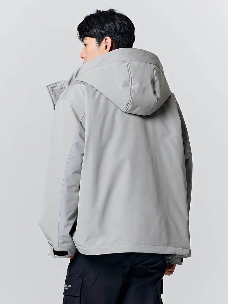 Men's gray mid-length thick cotton coat