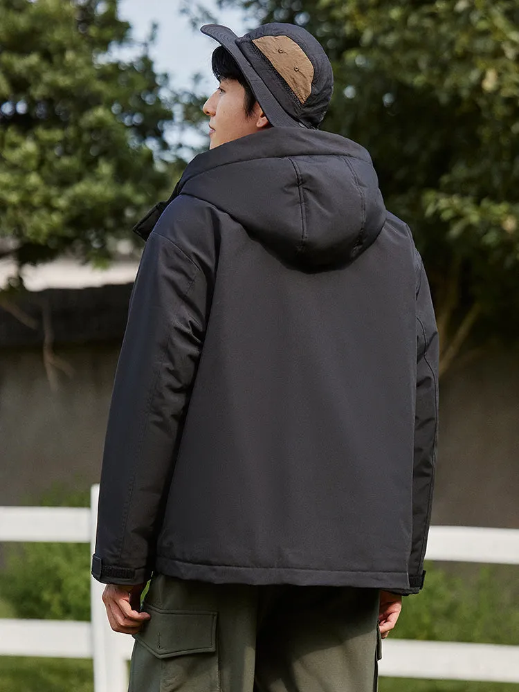 Men's gray mid-length thick cotton coat